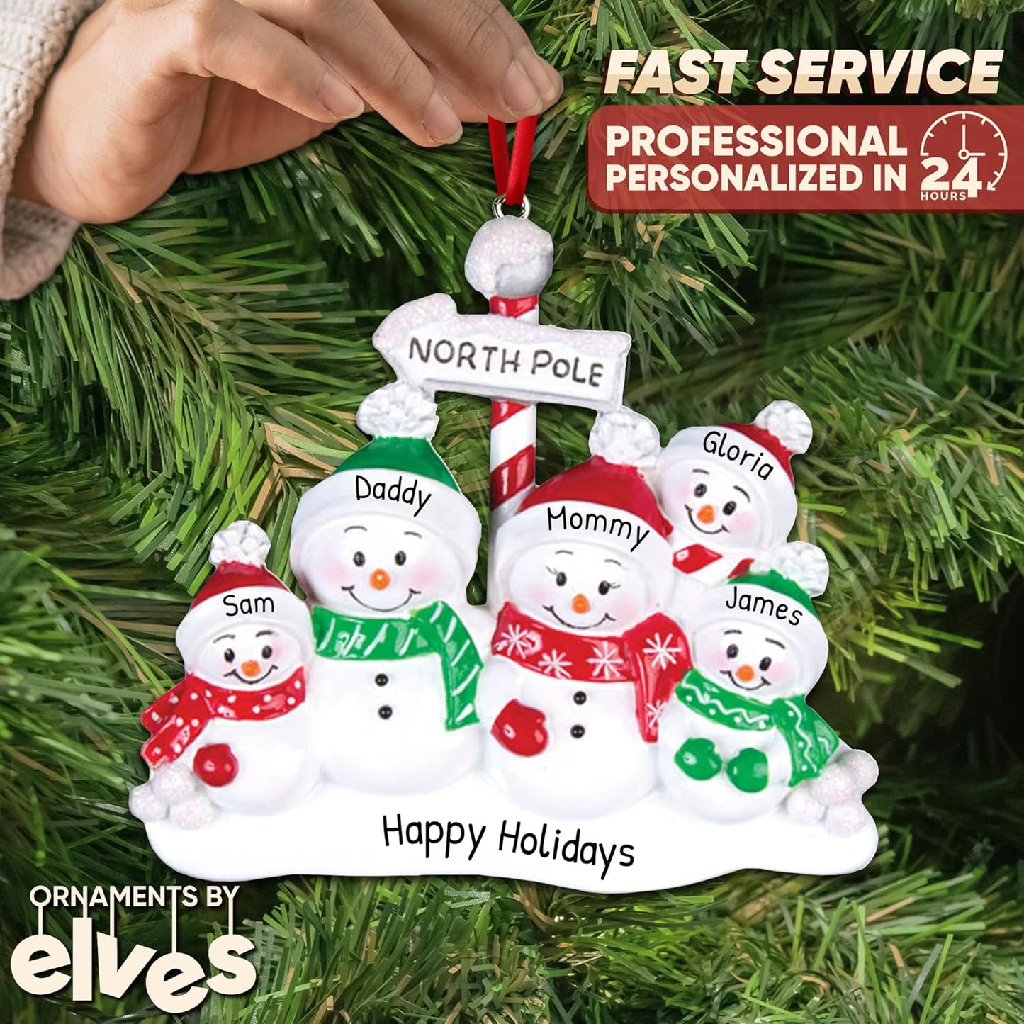 3D Frosty Snowman Family of 5 Christmas Ornament 2025 Personalized Family Christmas Ornaments 2025 | Winter Holiday Snowmen Personalized Tree Ornaments Customizable Gifts Snow People of Five Ornament