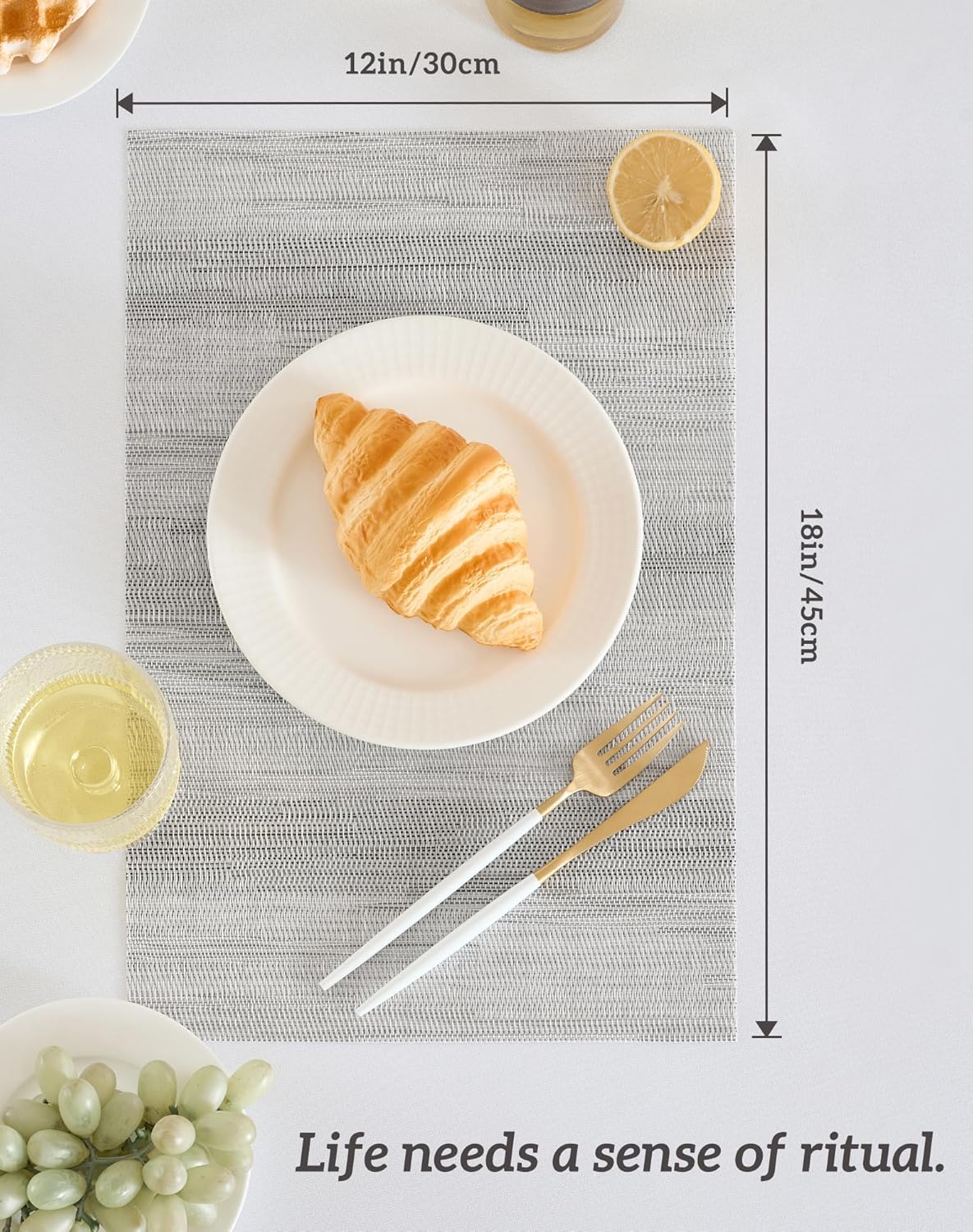 Leetaltree Lightsteel Black Placemats Set of 4 - Heat Resistant Non-Slip Place mats for Dining Table, Washable Durable PVC Vinyl Woven Table Mats (Lightsteel Black, 4)