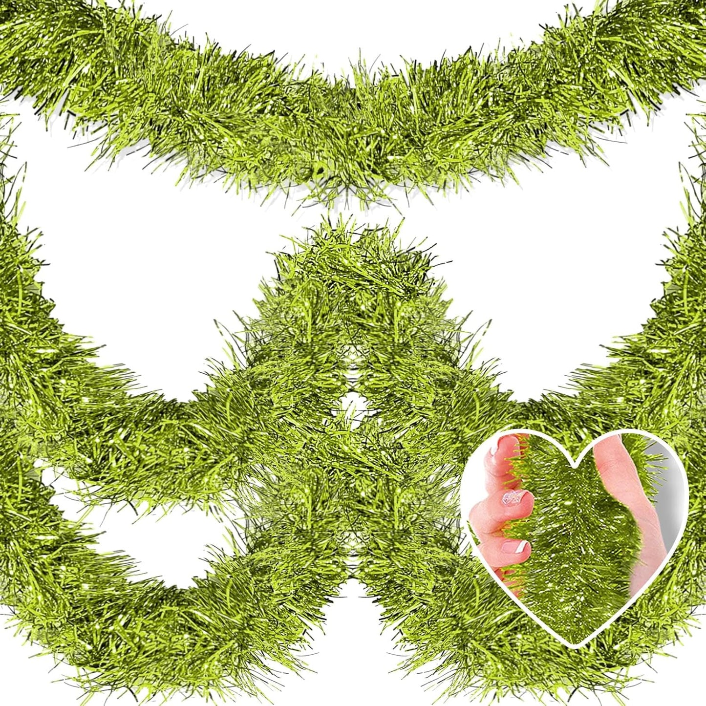 50 Feet Metallic Twist Tinsel Garland - Wall Hanging Backdrop for Parade Floats, Christmas Eve, New Year, Valentine's Day Parties (Light Green, 2in x 50ft)