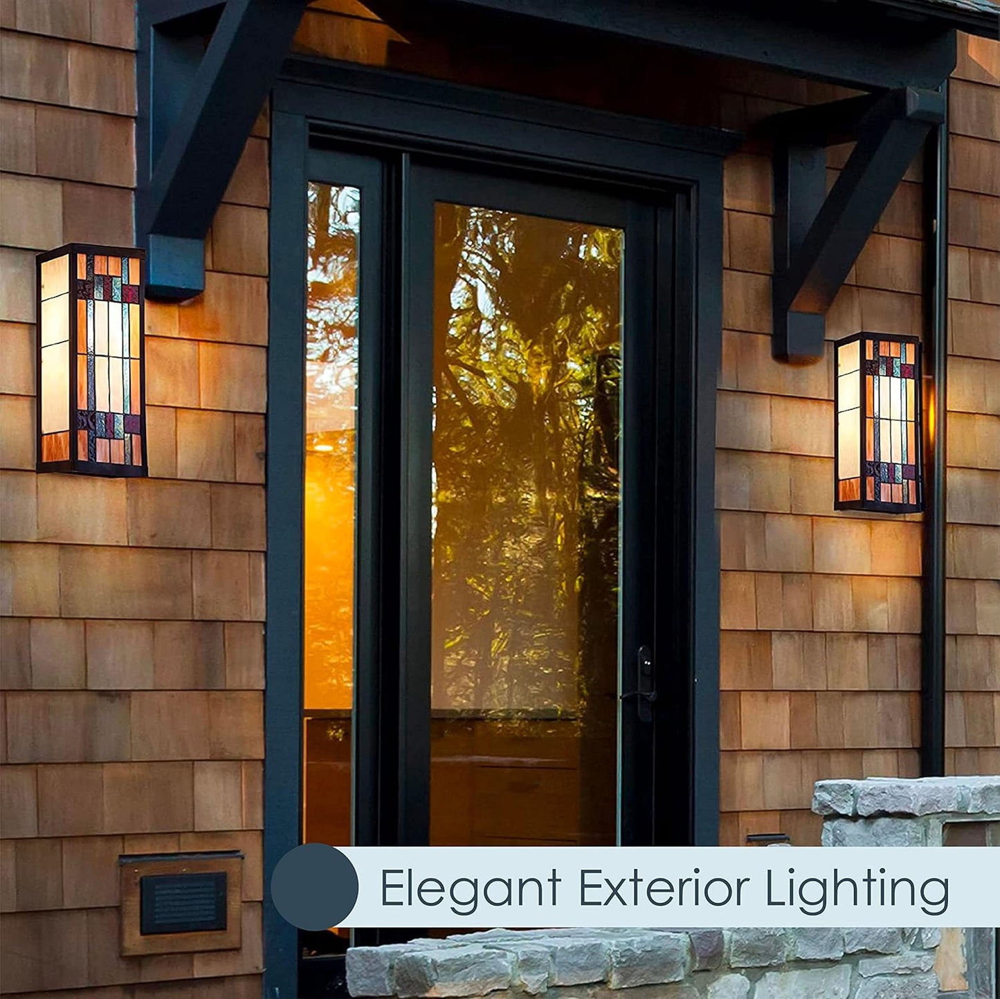 RIVER OF GOODS Art Deco Stained Glass Outdoor Light Fixture - Large Exterior Outdoor Wall Lights for House, Patio, Porch, Garage - Wall Mount Lighting Fixtures - 16.25" H - Faye