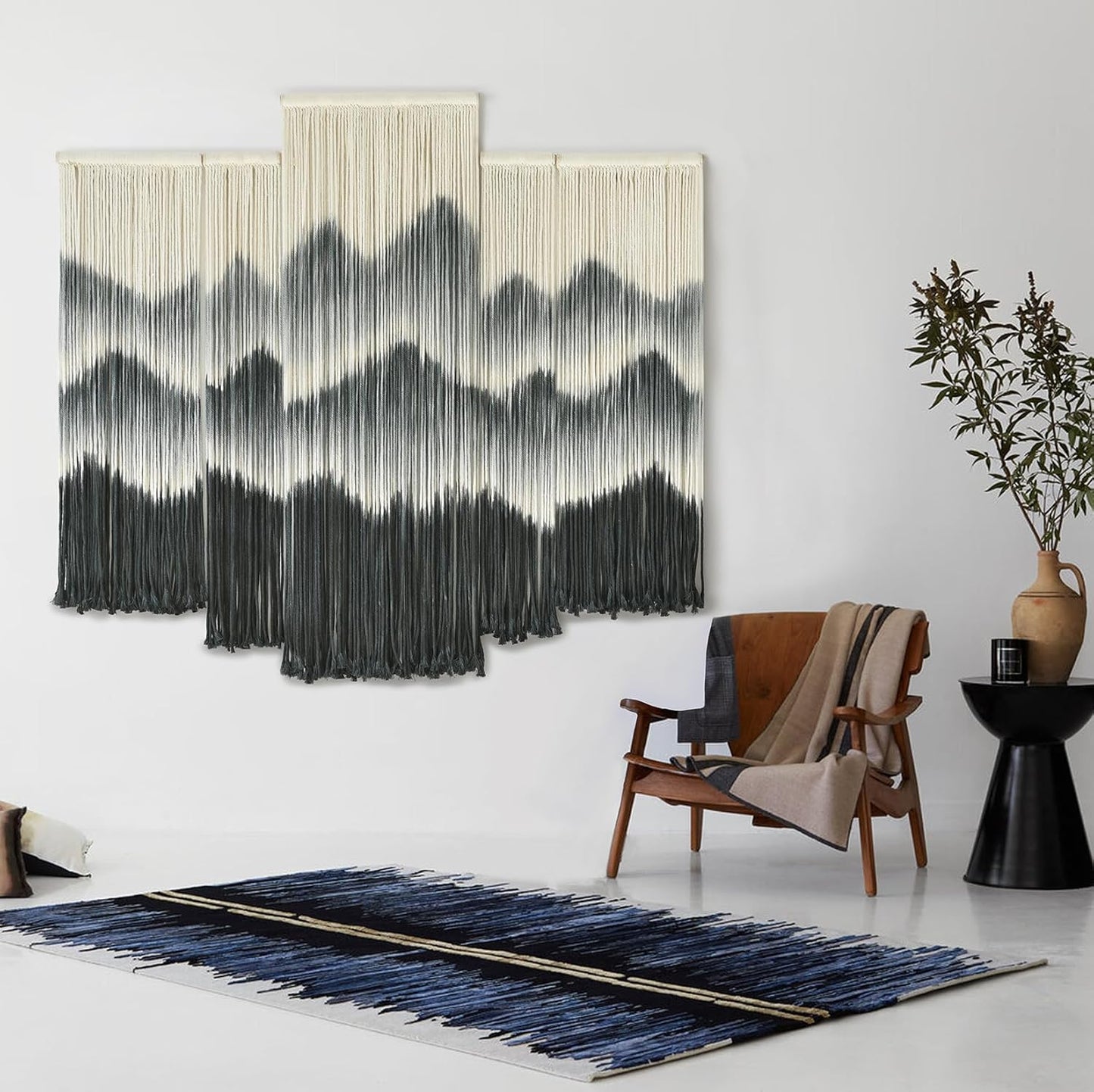 IOWER Large Macrame Wall Hanging 5Pcs Handmade Dip-Dyed Mountain Wall Decor Combination Suspension Bedroom Living Room Modern Fiber Yarn Wall Art
