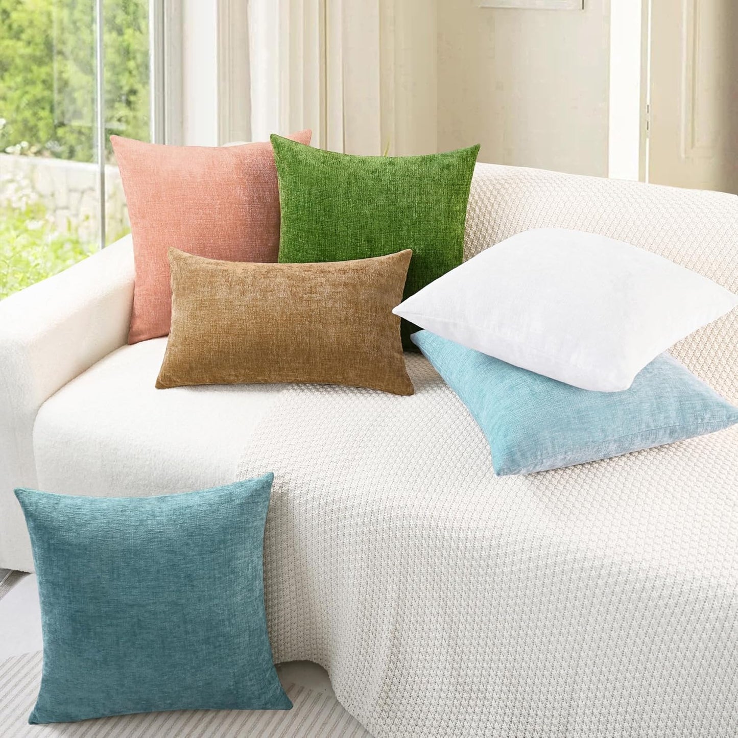 CaliTime Throw Pillow Covers Decorative 18 X 18 Inches Pack of 4 Cozy Chenille Cushion Cases for Couch Sofa Bed Living Room Home Light Blue Grey