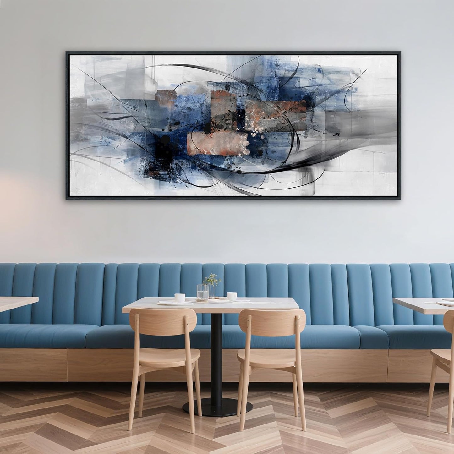 Mofutinpo Black and Blue Wall Art - Abstract Canvas Wall Art for Living Room, Bedroom, Office - Modern Black and White Paintings,Blue and Grey Wall Decor, Large Artwork and Pictures for Wall 31×70IN