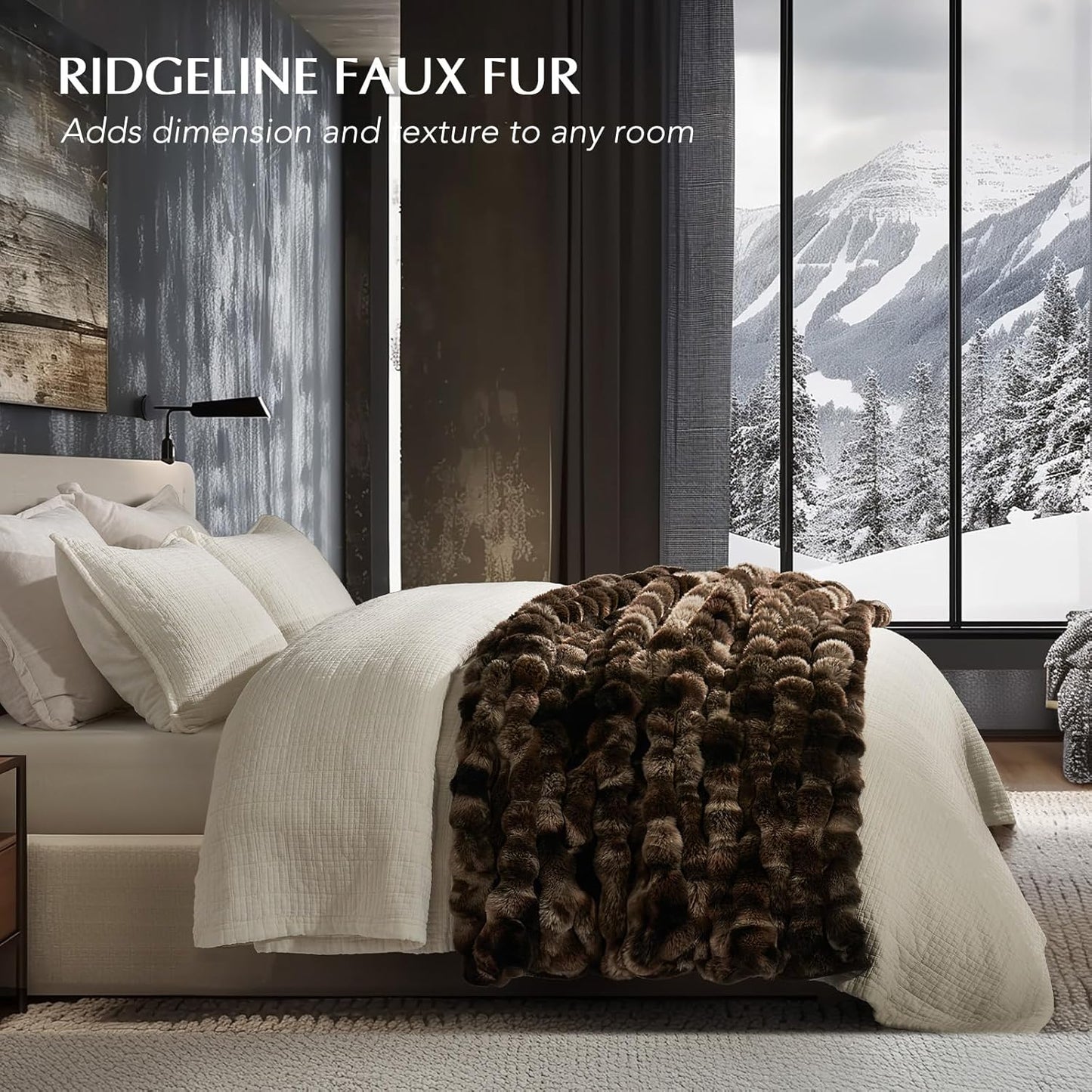 EVERGRACE Ultra Soft Luxury Fluffy Ridgeline Faux Rabbit Fur Throw Blanket, Thick Warm Bubble Throw for Bed, Cozy Plush Reversible Blankets for Couch, Chair, Sofa, Mocha Brown, 50x60 Inches, 870 GSM