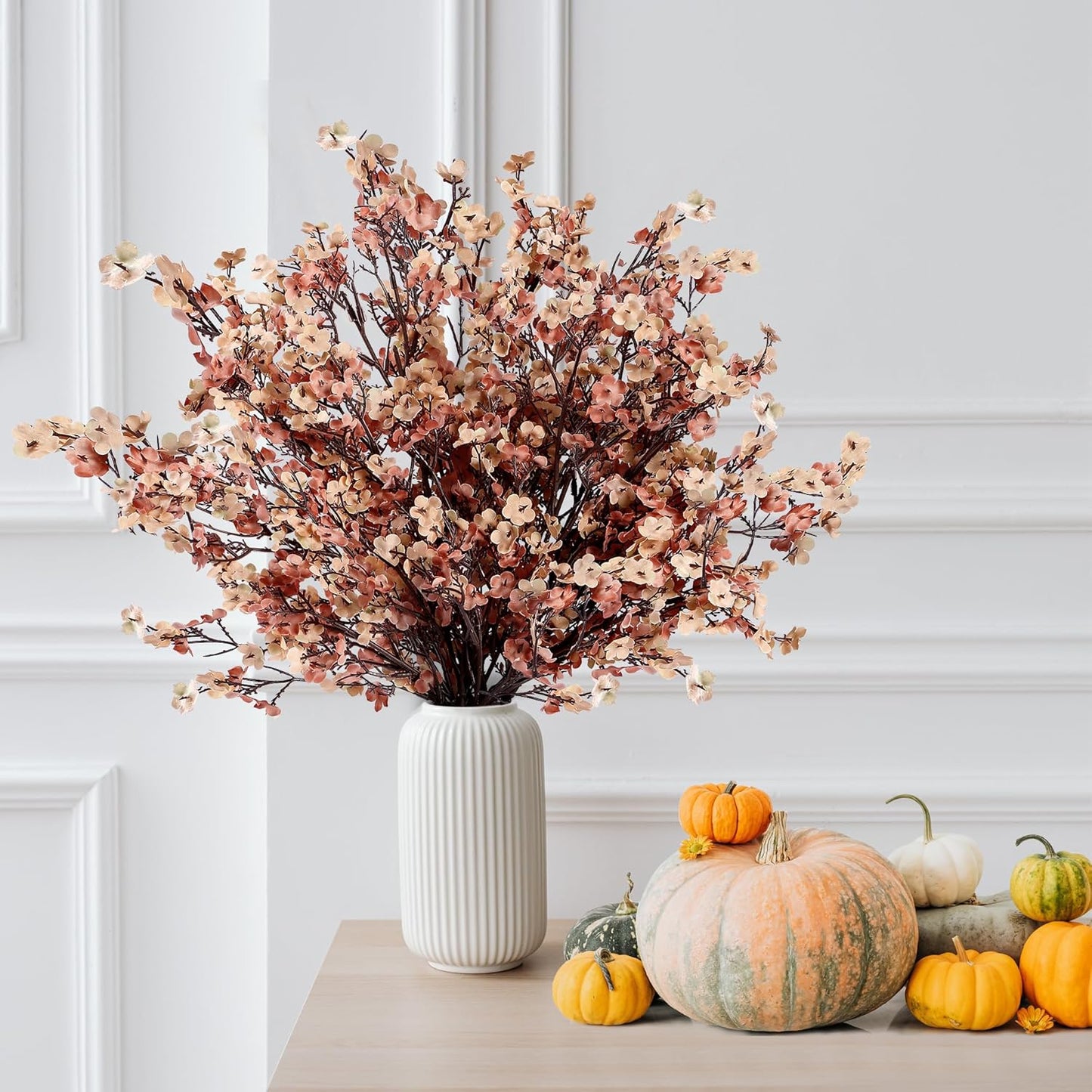 Sggvecsy 15 Pcs Babys Breath Artificial Flowers Gypsophila Bouquets Bulk Real Touch Fake Silk Flowers for Home DIY Floral Arrangement Table Centerpiece Fall Thanksgiving Autumn Decoration (Mixed)