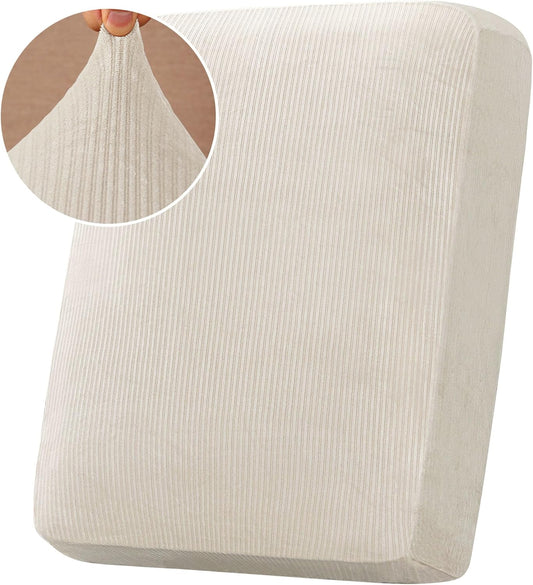 H.VERSAILTEX Velvet Stretch Couch Cushion Cover Plush Cushion Slipcover for Chair Cushion Furniture Protector Seat Cushion Sofa Cover (1 Piece Armchair Cushion Covers, Ivory Striped)