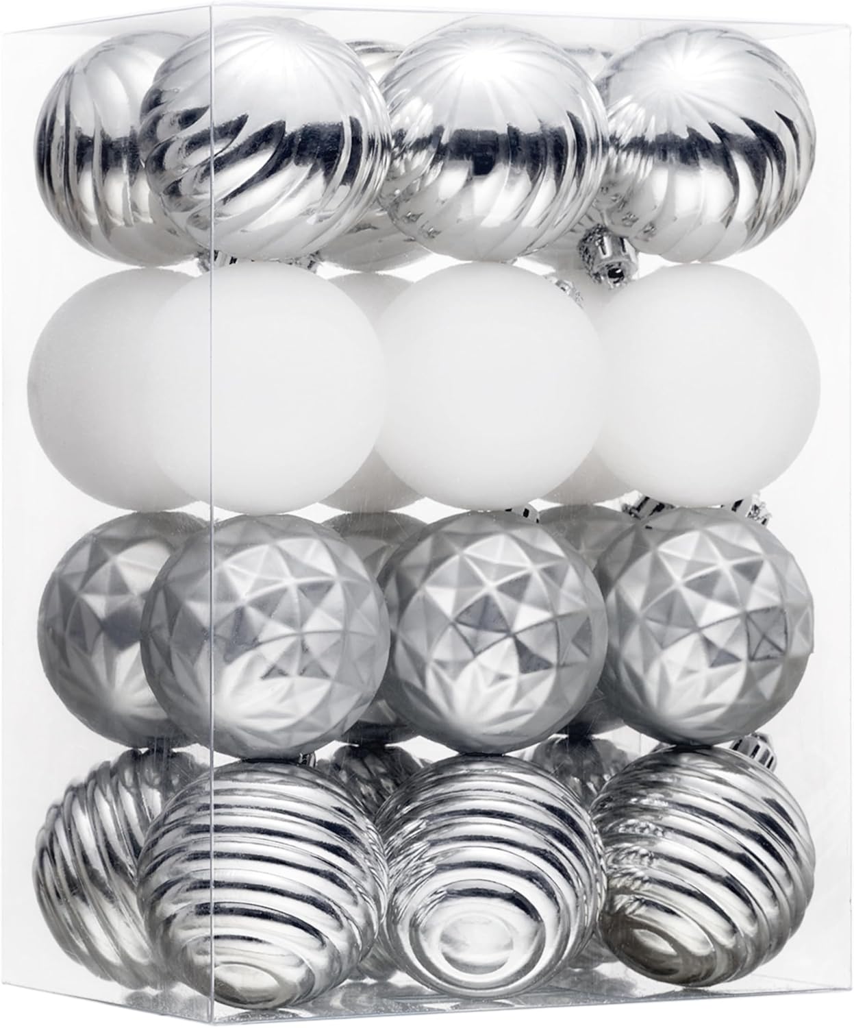 Valery Madelyn Christmas Ornaments Tree Decorations Set for Fall Halloween, 24ct Silver White Shatterproof Ball Ornaments, 2.36" Hanging Ornament Bulk for Xmas Holiday Party Decor