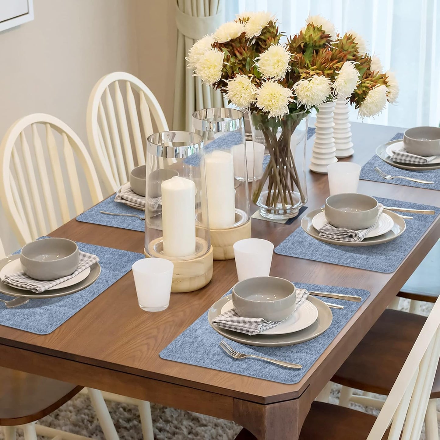 Maxpearl Faux Leather Placemats Set of 4, Waterproof - Wipe Clean - Heat Resistant - Anti Slip Dining Table Place Mats, Suitable for Indoor & Outdoor Use, 17’’×12’’, Blue