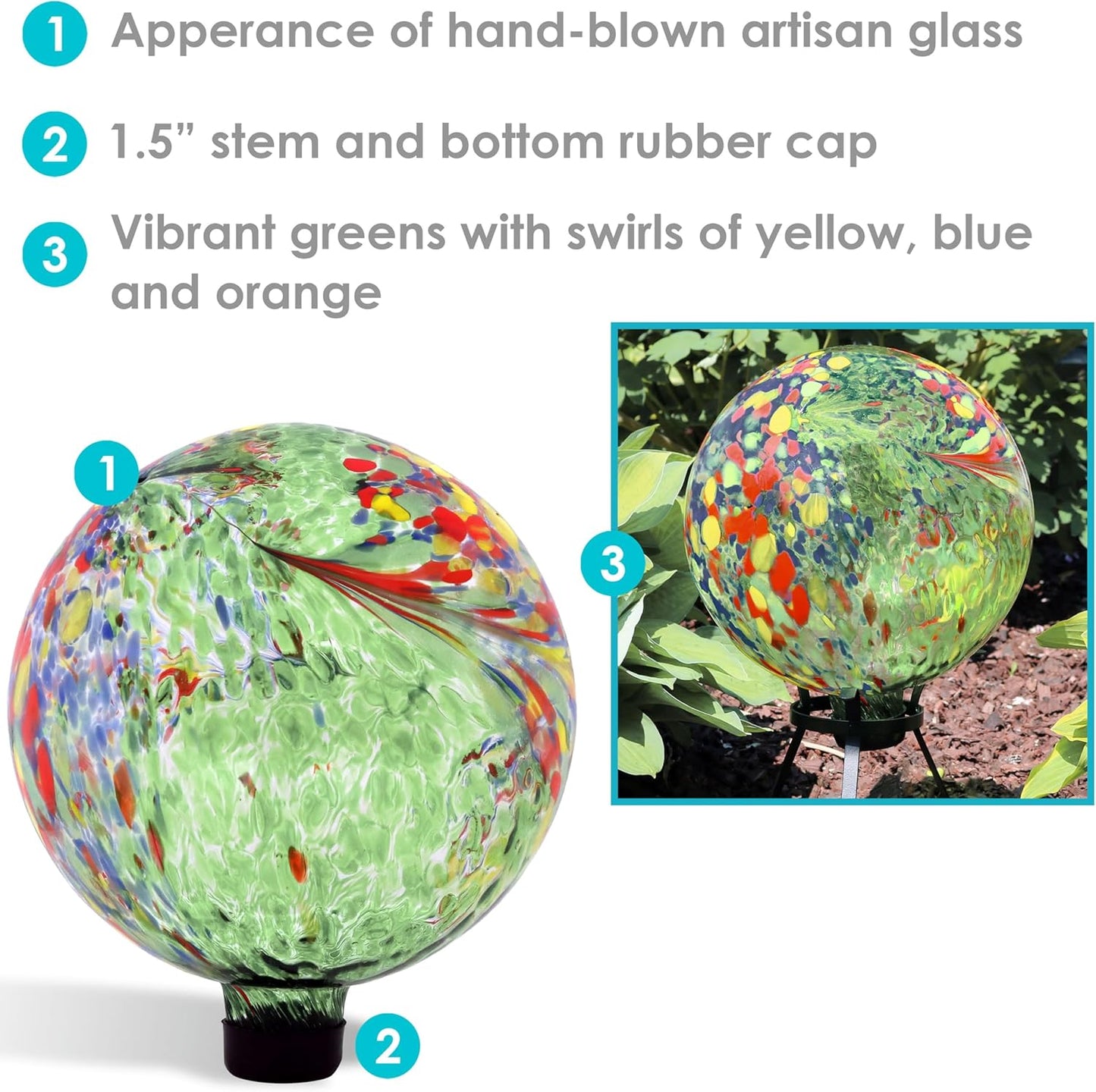 Sunnydaze 10-Inch Gazing Ball for Garden - Glass Gazing Globe for Outside - Garden Orb Yard Decor - Green Artistic
