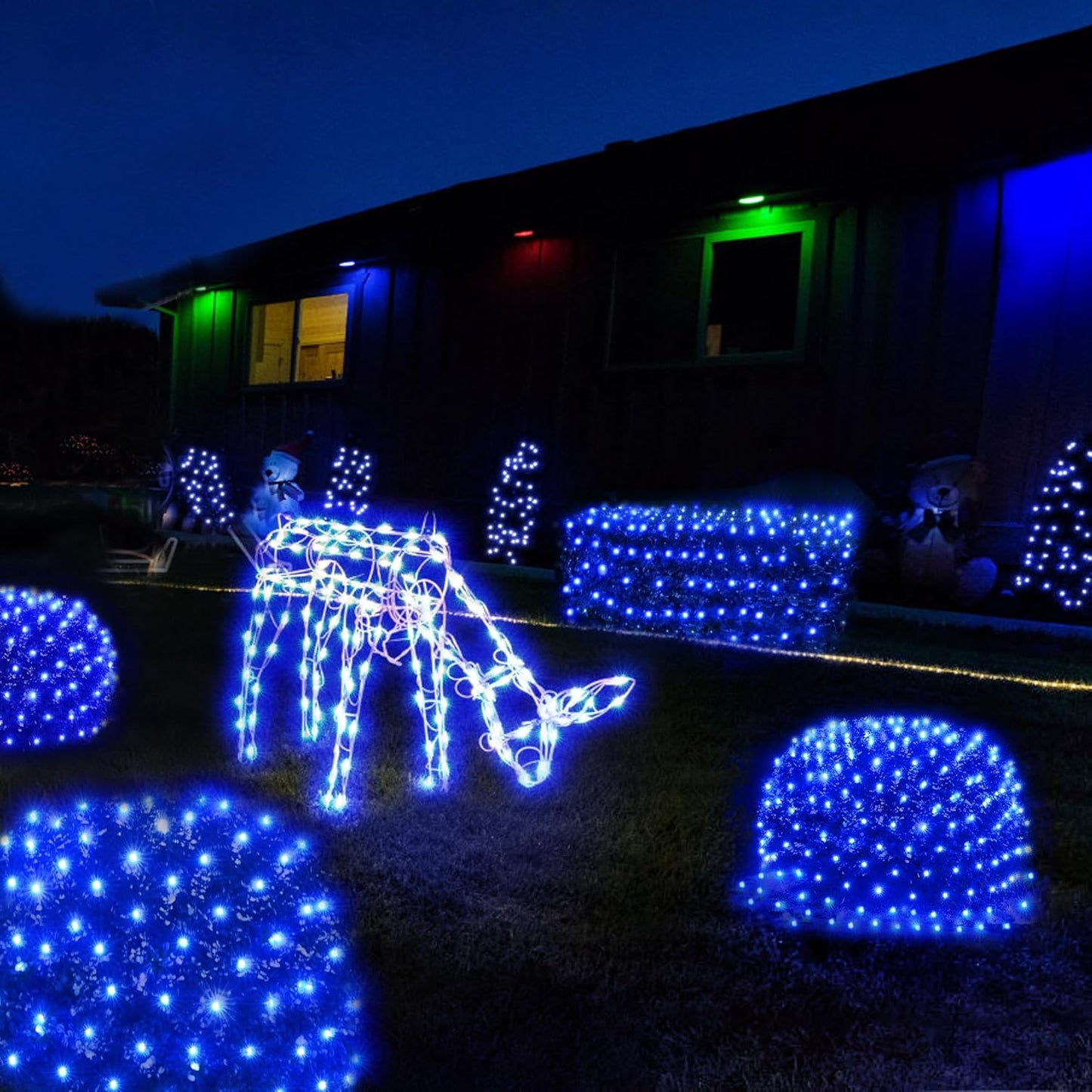 WBao Christmas Lights, 200LED 8.4ft x 5.2ft Net Lights Outdoor Mesh Light with 8 Modes, Timer, UL Certified, End to End Connectable, Waterproof for Lawn, Bushes Outdoor Christmas Decorations, Blue