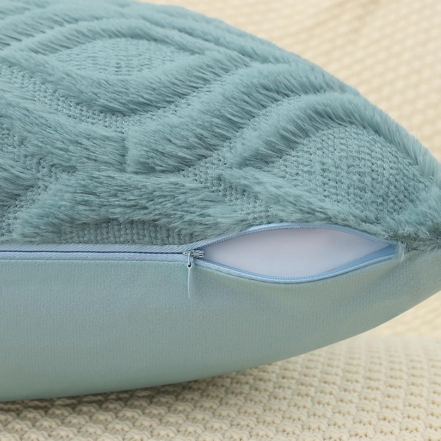 decorUhome Fall Throw Pillow Covers 26x26 Inch Set of 2, Soft Plush Decorative Faux Fur Aqua Solid Couch Pillow Covers, Accent Farmhouse Neutral Square Euro Pillow Cases for Sofa Bed Living Room