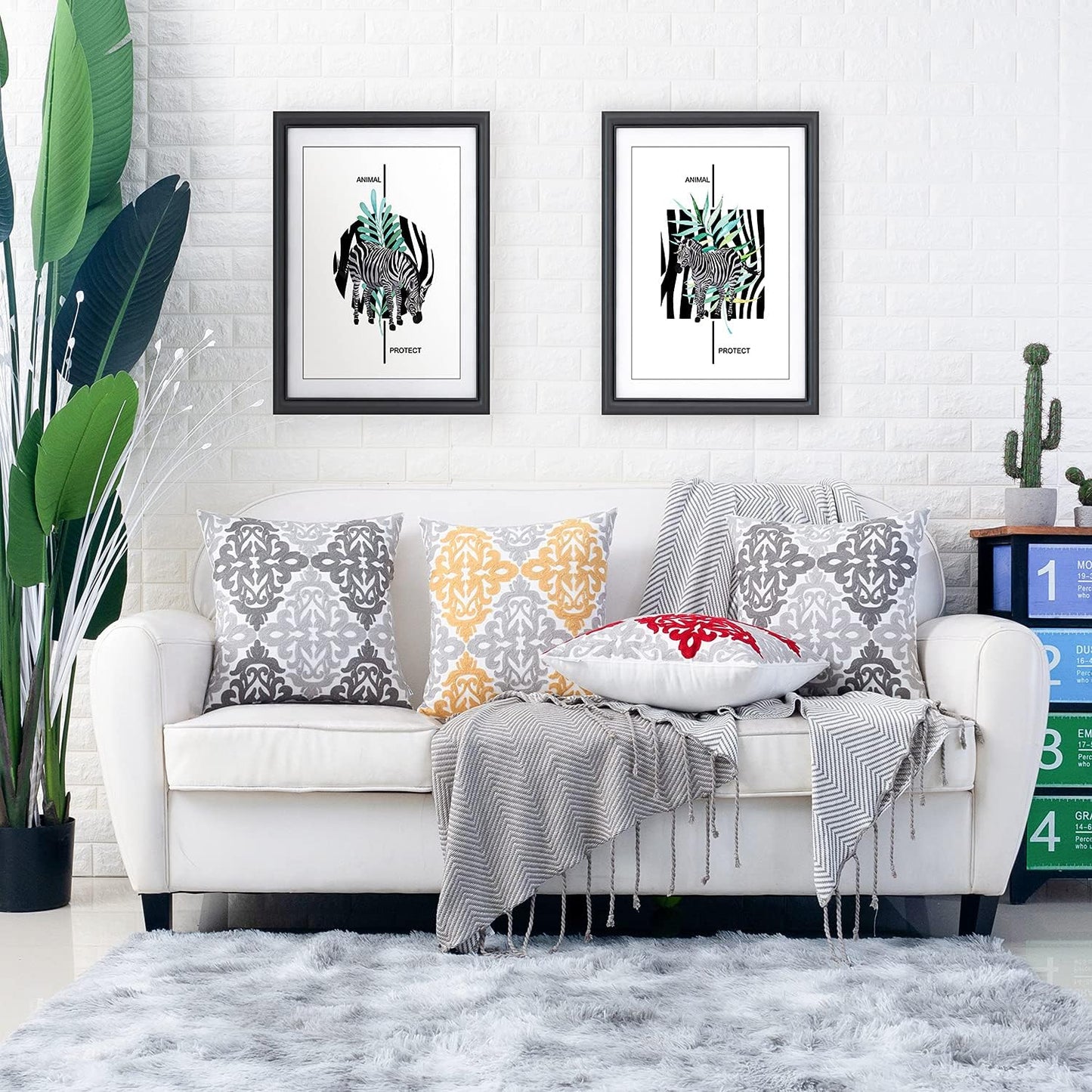 HWY 50 Green Decorative Throw Pillow Covers 18x18 Inch (1 Piece), Embroidered Cotton Farmhouse Cushion Cover Pillow Case for Sofa Couch Living Room Bed Bedroon, Floral Geometric