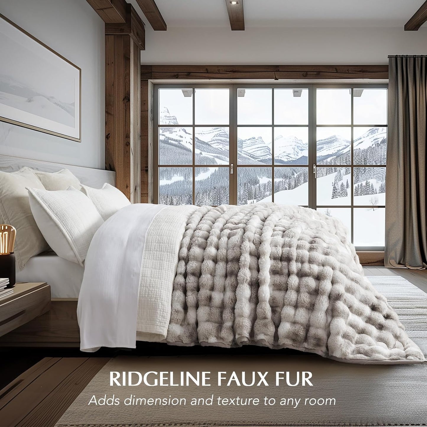 EVERGRACE Ultra Soft Luxury Fluffy Ridgeline Faux Rabbit Fur Throw Blanket, Thick Warm Bubble Throw for Bed, Cozy Plush Reversible Blankets for Couch, Chair, Sofa, Light Grey, 80x90 Inches, 870 GSM