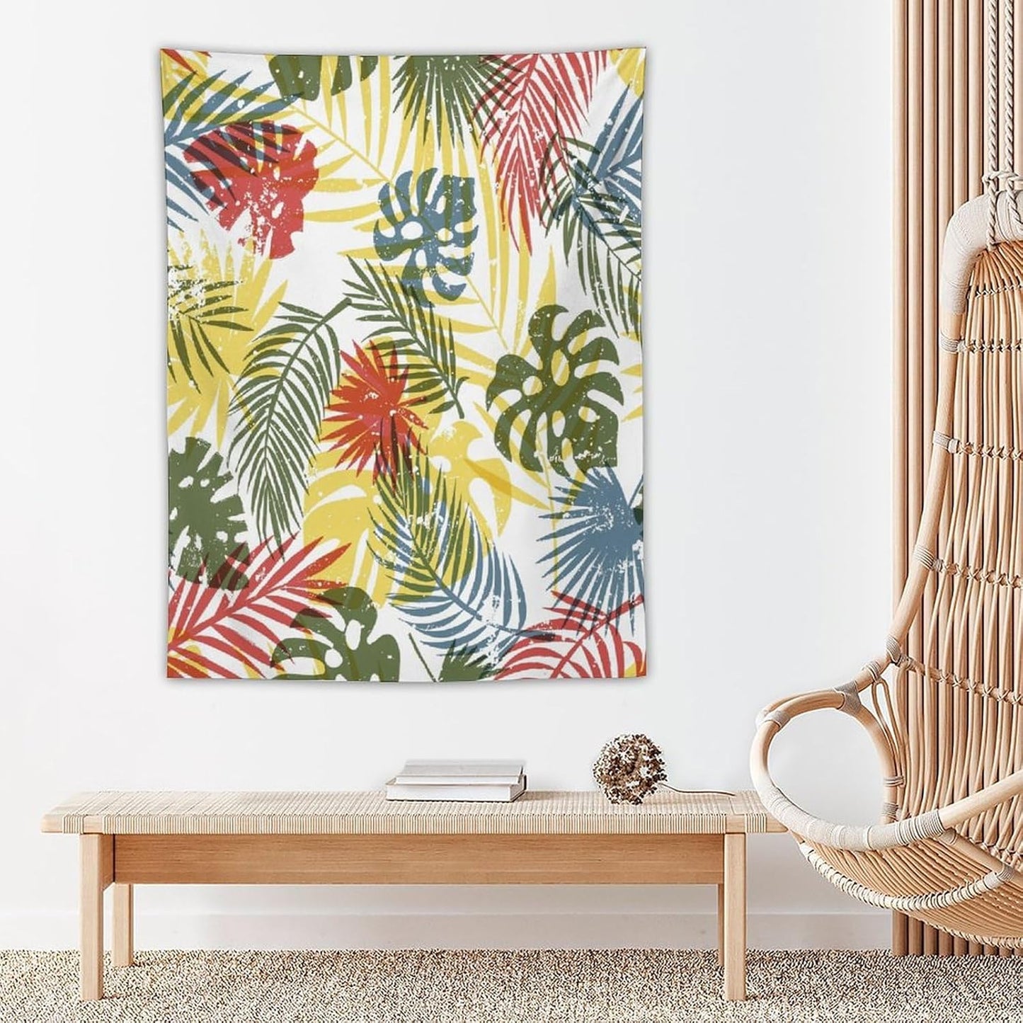 ICMOLYYENLO Boho Green Leaves Tapestry, Mid Century Abstract Tropical Palm Leaves Modern Minimalist Geometric Wall Hanging, Neutral Home Decor Art for Living Room Bedroom Dorm 60x80 Inch