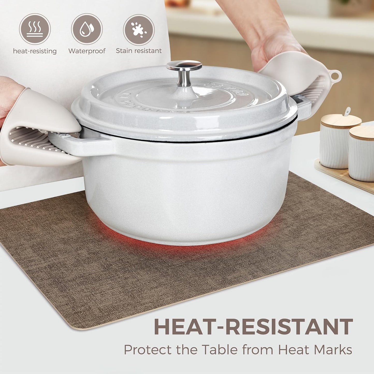 Vinyl Placemats Set of 6, Faux Leather Waterproof and Heat Resistant Place Mats, Washable Anti-Slip Table Mats with Coaster, Wipeable Placemats for Indoor & Outdoor 17" x 12" (Dark Coffee, Set of 6)