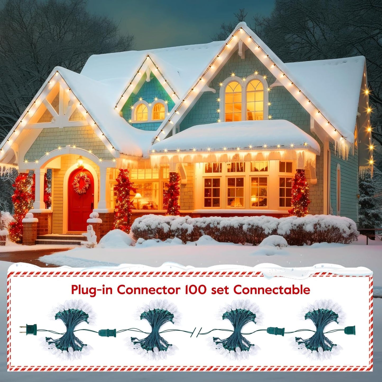 Brightown C9 LED Christmas String Lights, 2 Pack - 33ft 50 LED Waterproof Strawberry String Lights, Extendable Green Wire Lights String for Outdoor Indoor Patio Party Decoration (Warm White)