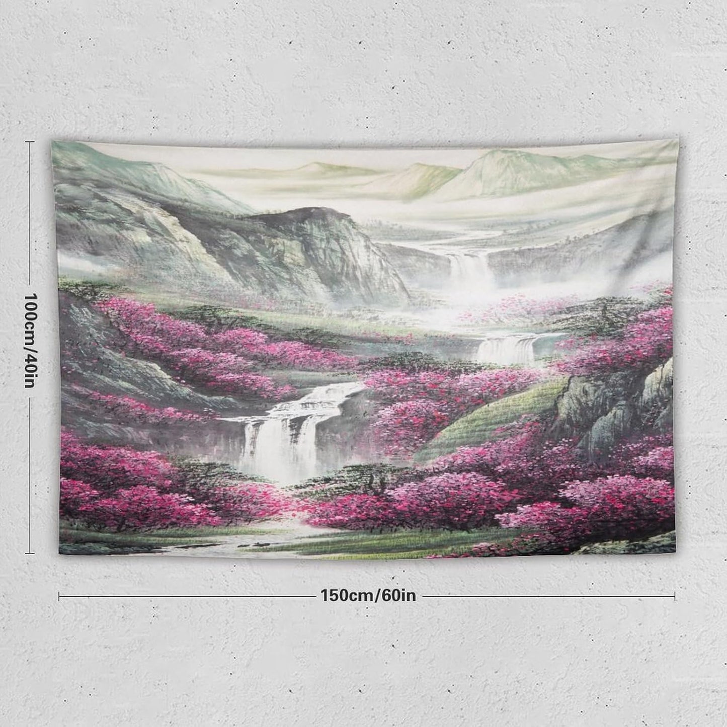 Japanese Tapestry, Red Plum Blossom Mountain Tapestry, Asian Japanese Wall Tapestry, Nature Landscape Tapestries for Bedroom Living Room Decor 60"x40"