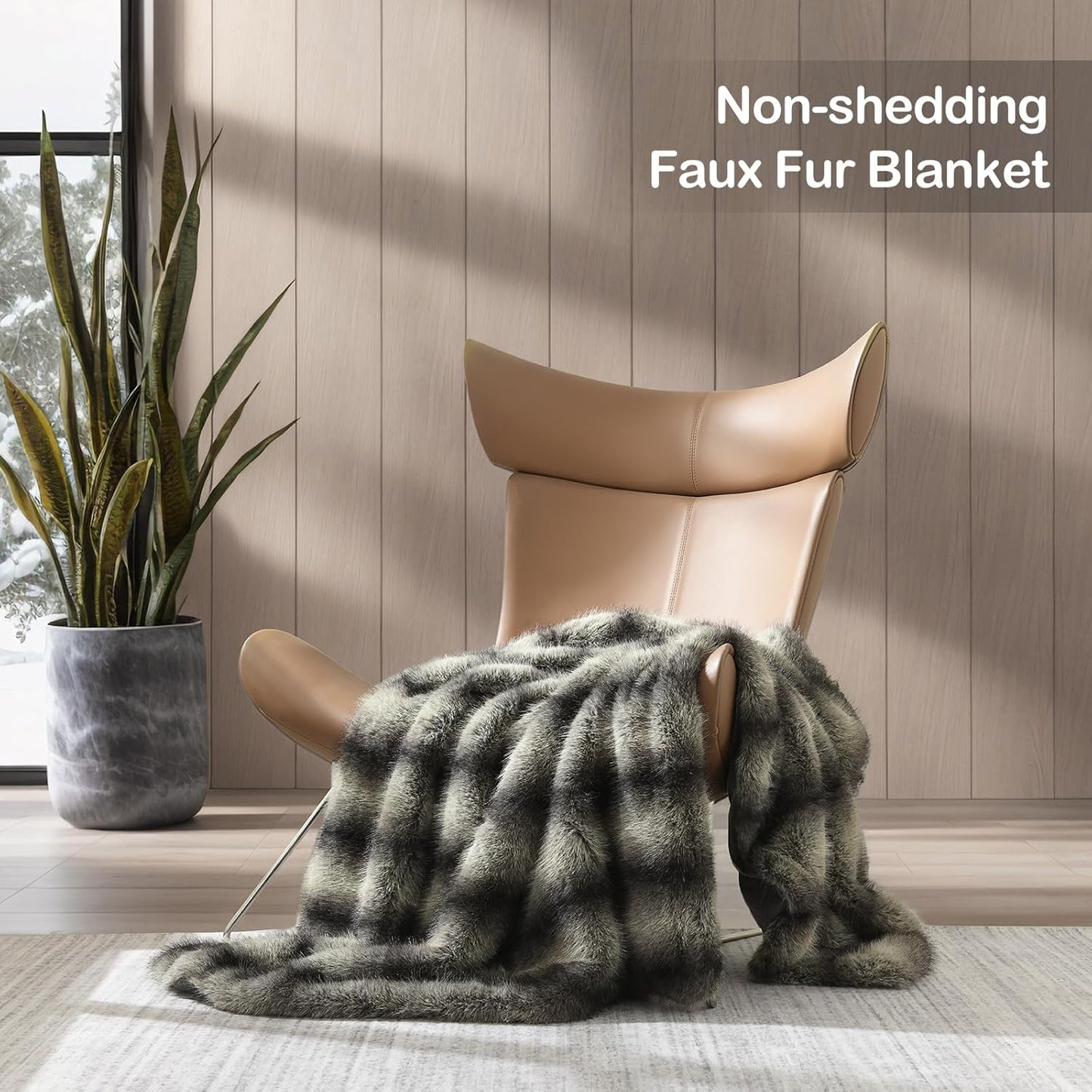 HORIMOTE HOME Luxury Faux Fur Throw Blanket, Non-Shedding 60"x80" Fur Blanket Throw, Ultra Soft Blankets for Bed, Couch and Sofa, Premium Soft, Thick Fluffy Throws, Gray Black Stripes