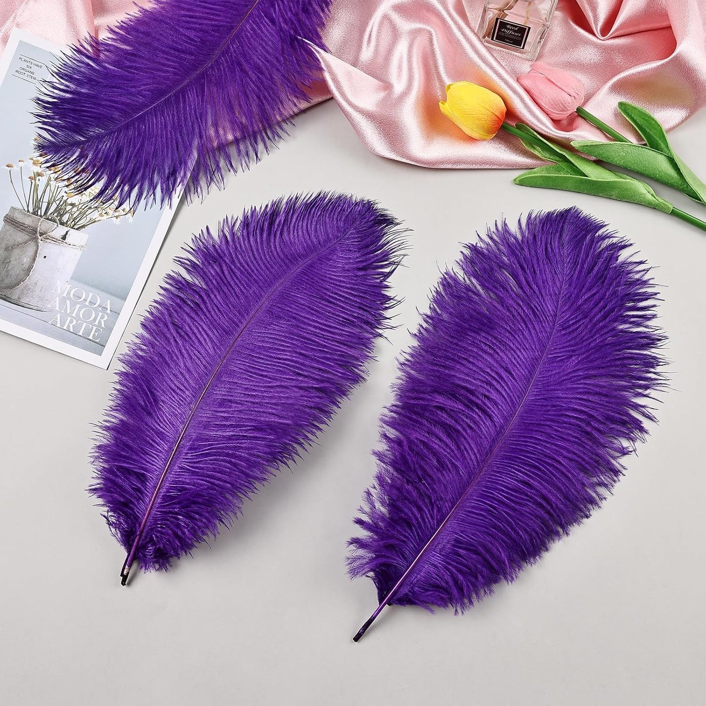 THARAHT Purple Ostrich Feathers 24pcs Natural Bulk 8-10Inch 20cm-25cm for Crafts Wedding Party Centerpieces Halloween and Home Decoration Feather