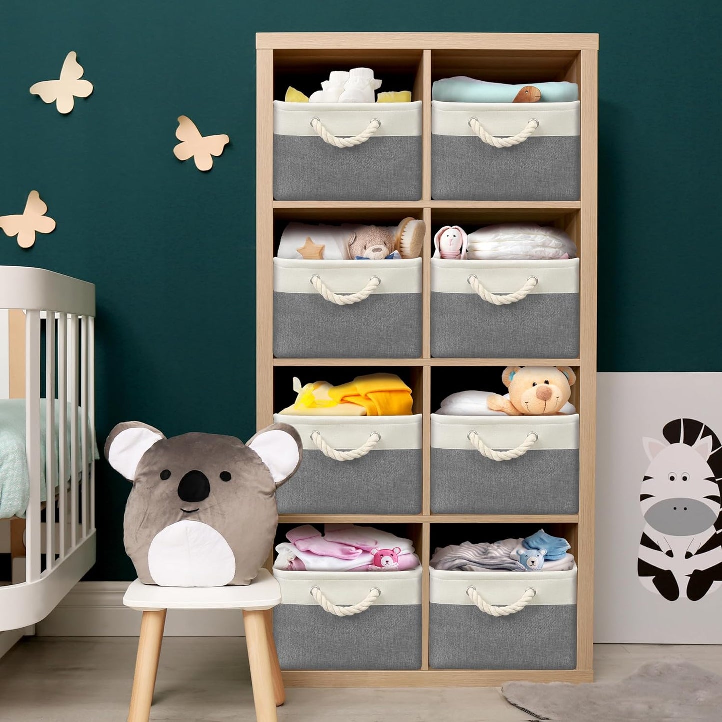 SIMPLE HOUSEWARE Large Fabric Storage Bin, 15.7" x 12" with Braided Handles, 3 Pack, Gray