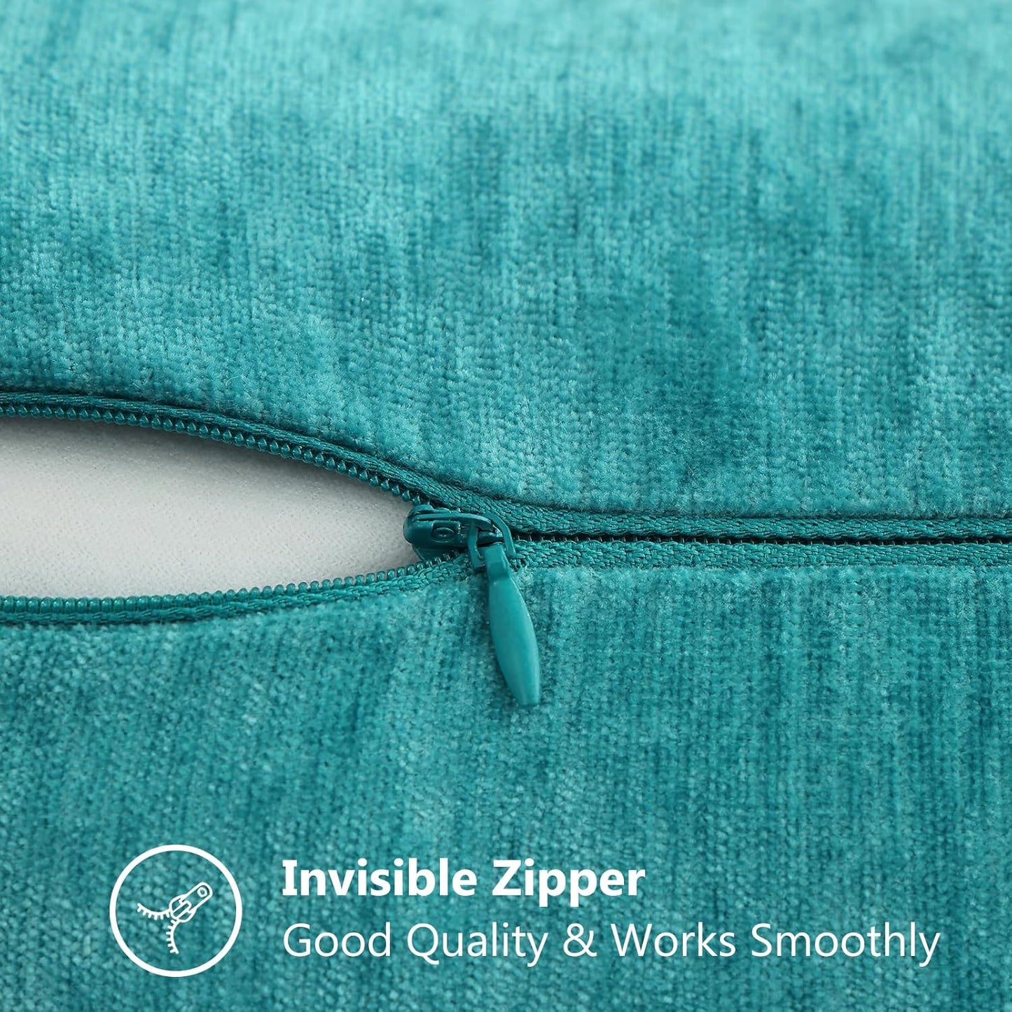 decorUhome Chenille Soft Throw Pillow Covers 18x18 Set of 2, Farmhouse Velvet Neutral Decorative Euro Pillow Covers with Stitched Edge for Couch Sofa Bed Home Decor, Turquoise