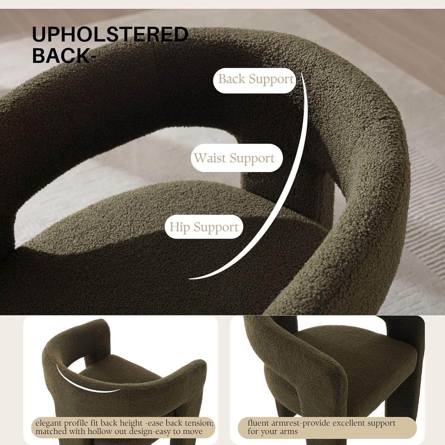 Green Sherpa Dining Chairs Set of 6, Modern Barrel Dining Room Chairs Upholstered Faux Fur Accent Chair with Arms and Round Back for Living Room Kitchen Armchair No Assembly Needed