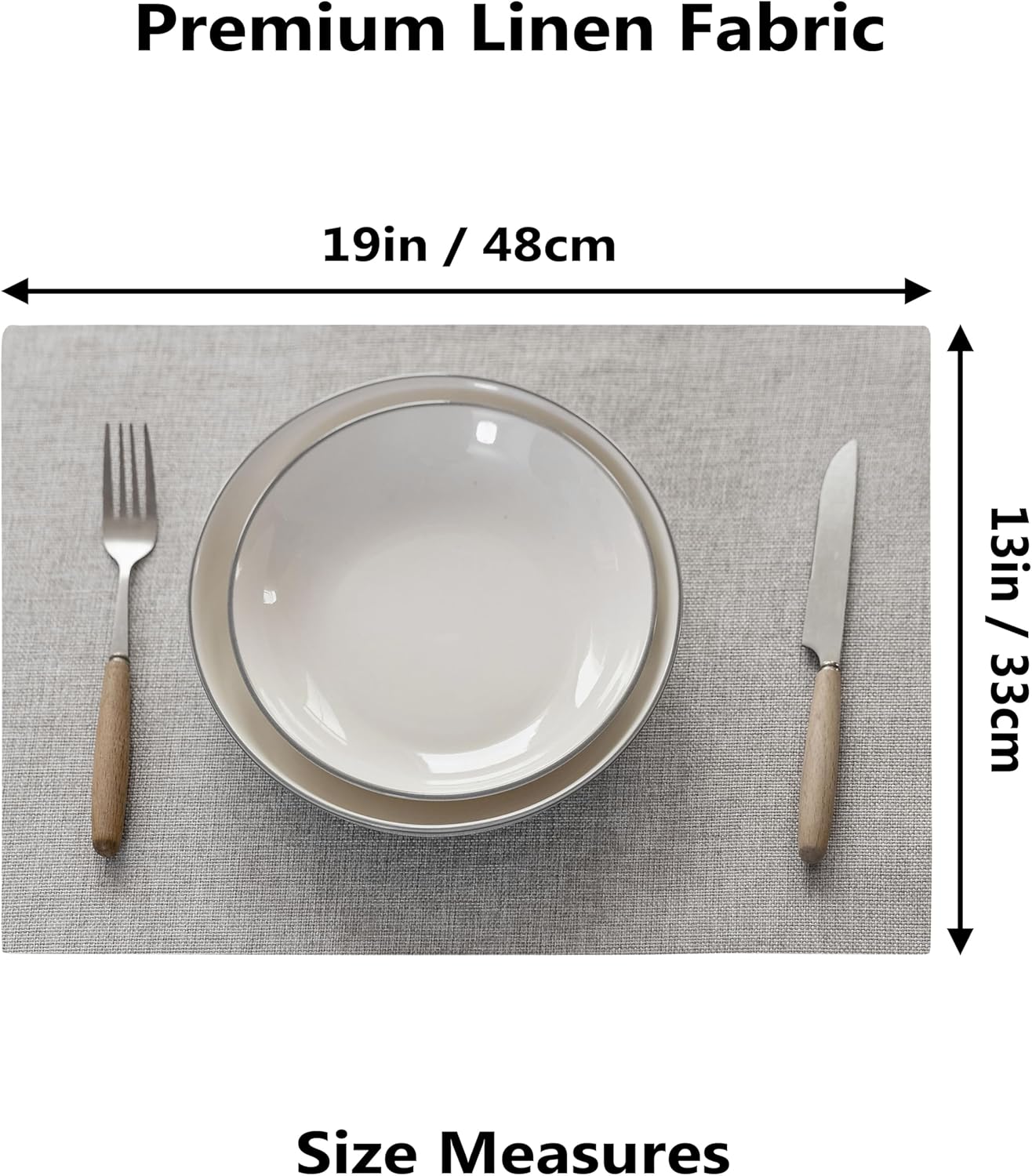 Demetex Gray Placemats Set of 6 Linen Heat Resistant Plate Mats Washable Place Mats for Buffet Dinner Party Decorations, 13 x 19 inches, Light Grey