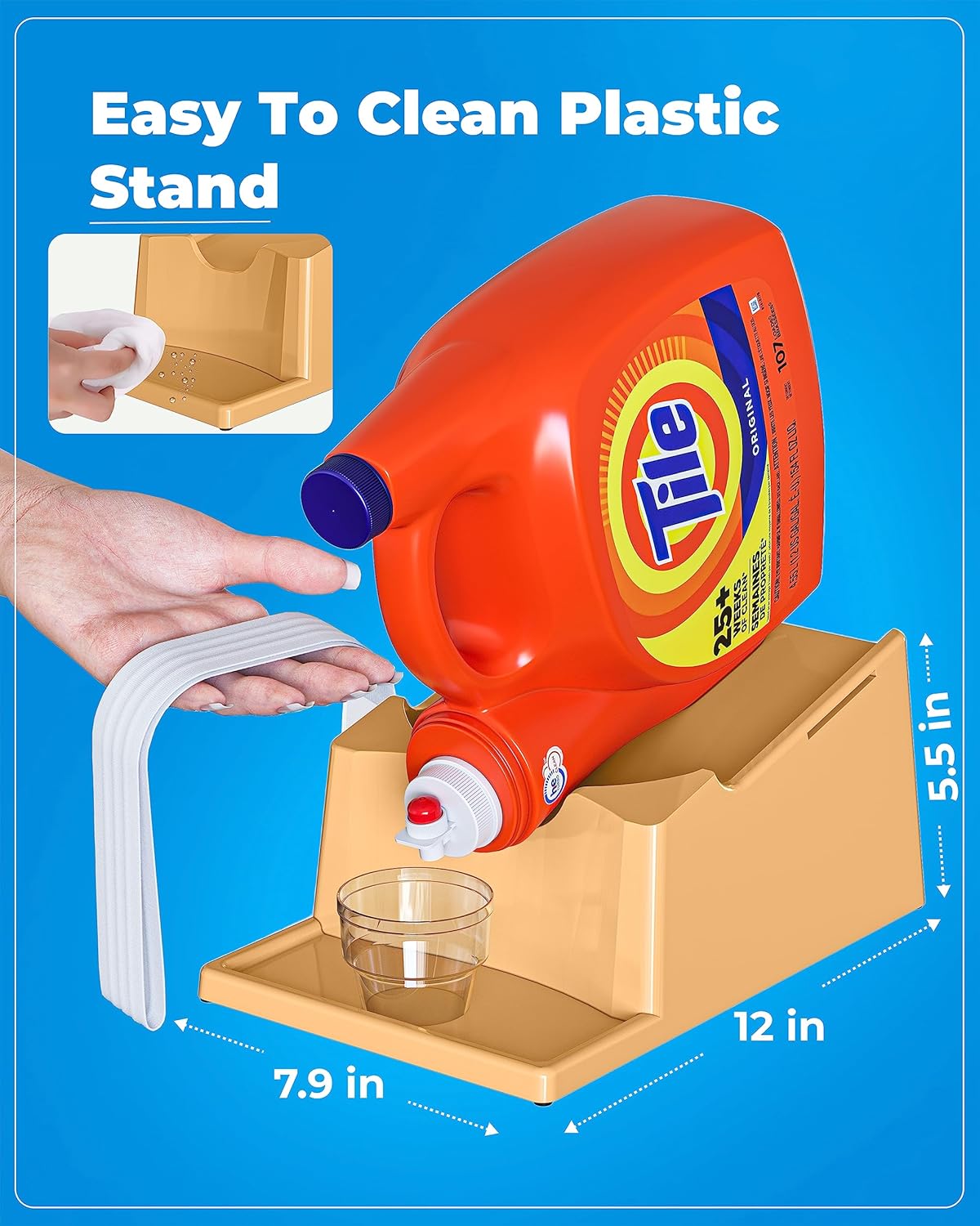 TidyFriend Laundry Detergent Holder Stand Organizer with Drip Tray, 3 Pack Laundry Soap Holder with Non-Slip Rubber Feet for Washing Space Organization, Angled Downward Slope for Easy Pouring (Beige)