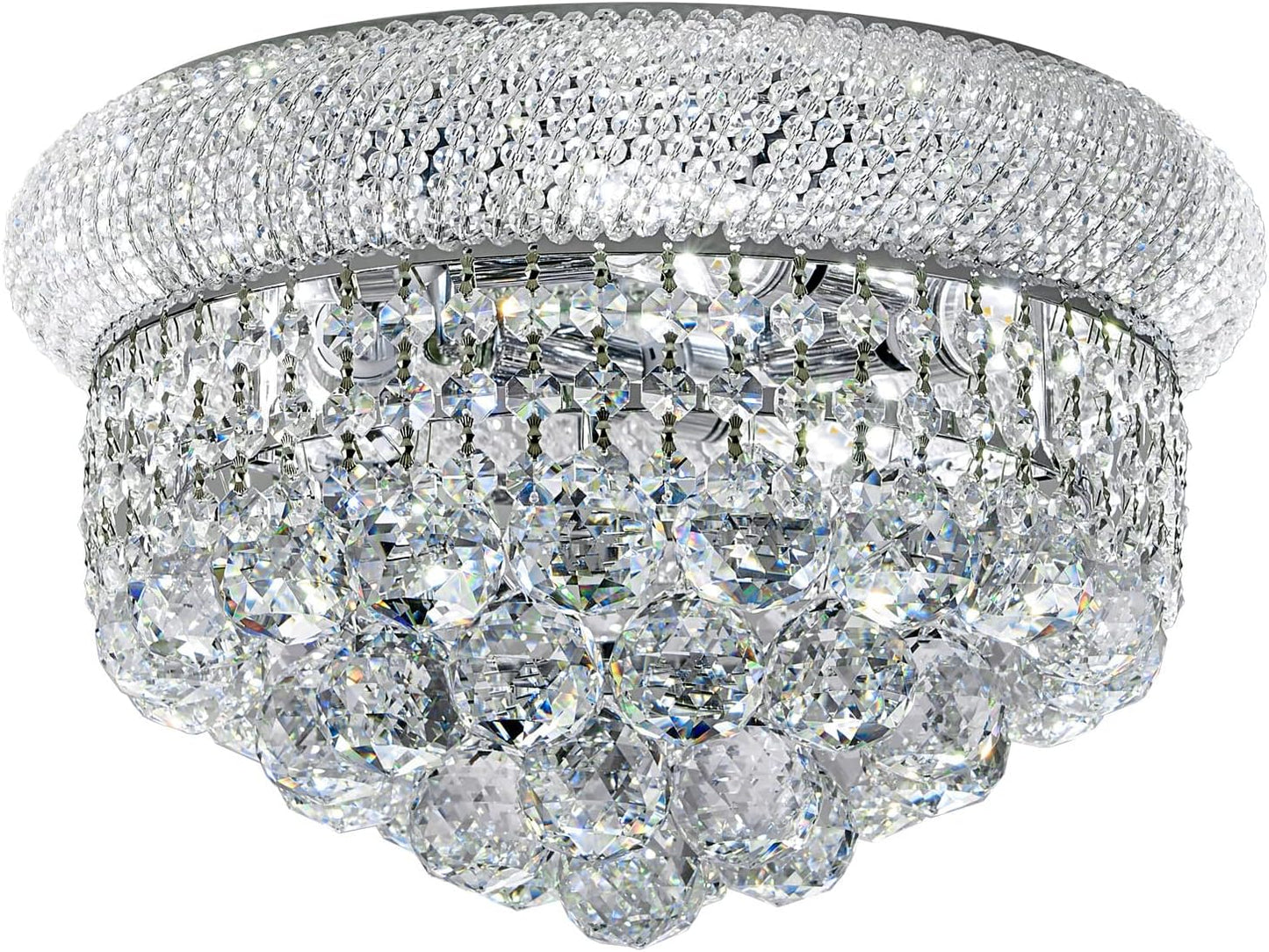 Crystal Flush Mount Chandelier Ceiling Light Fixture for Living Room Dining Room Bedroom Foyer Entryway Hallway Closet Bathroom (Chrome, 9" H x14 D)