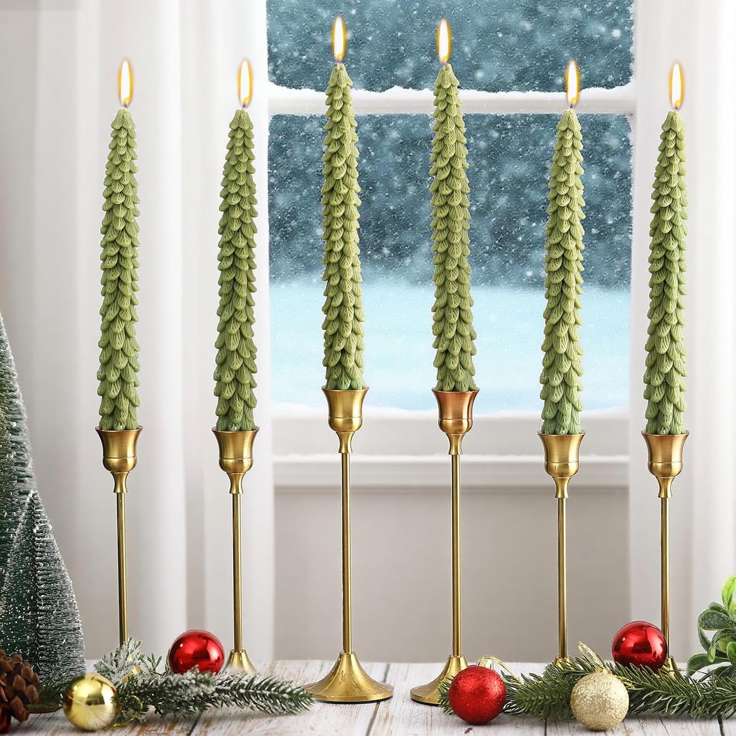 6 Pcs Christmas Tree Shaped Candles Xmas Wax Scented Candles Dark Green Decorative Christmas Tree Gifts for Xmas Eve Winter Holiday Party New Year Bedroom Room Table Decor, Attractive Style
