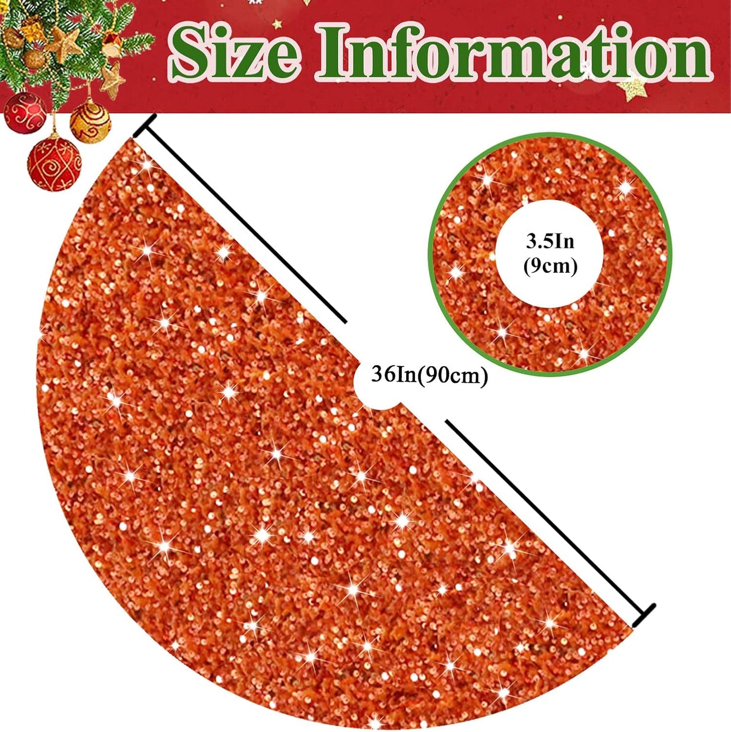 36 Inch Christmas Tree Skirt Sequin Burnt Orange Xmas Tree Skirt Halloween Christmas Tree Skirts Shimmer Tree Skirts Christmas Decoration Sparkle Tree Base Cover for Christmas Halloween Party Decor