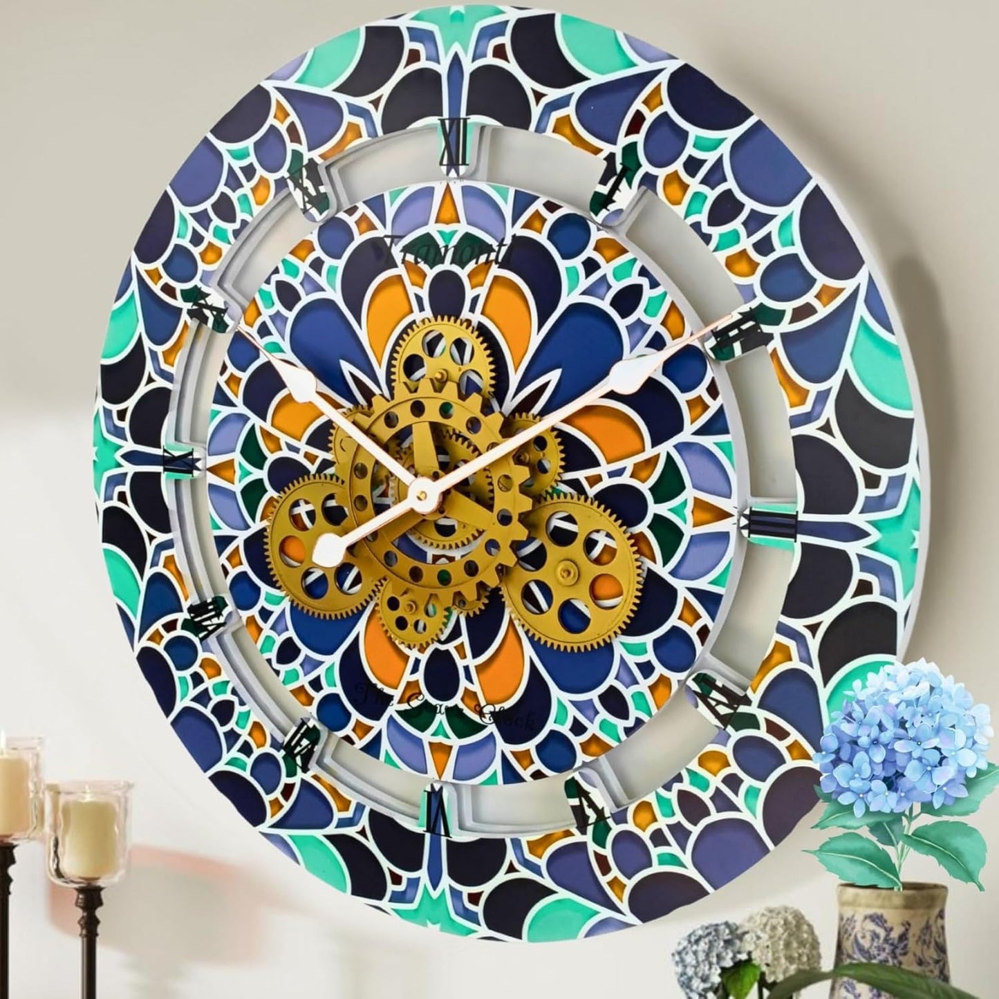 The Gears Clock Wall Clock Italy Collection with Moving Gears (Tramonti, 24 inch Round)