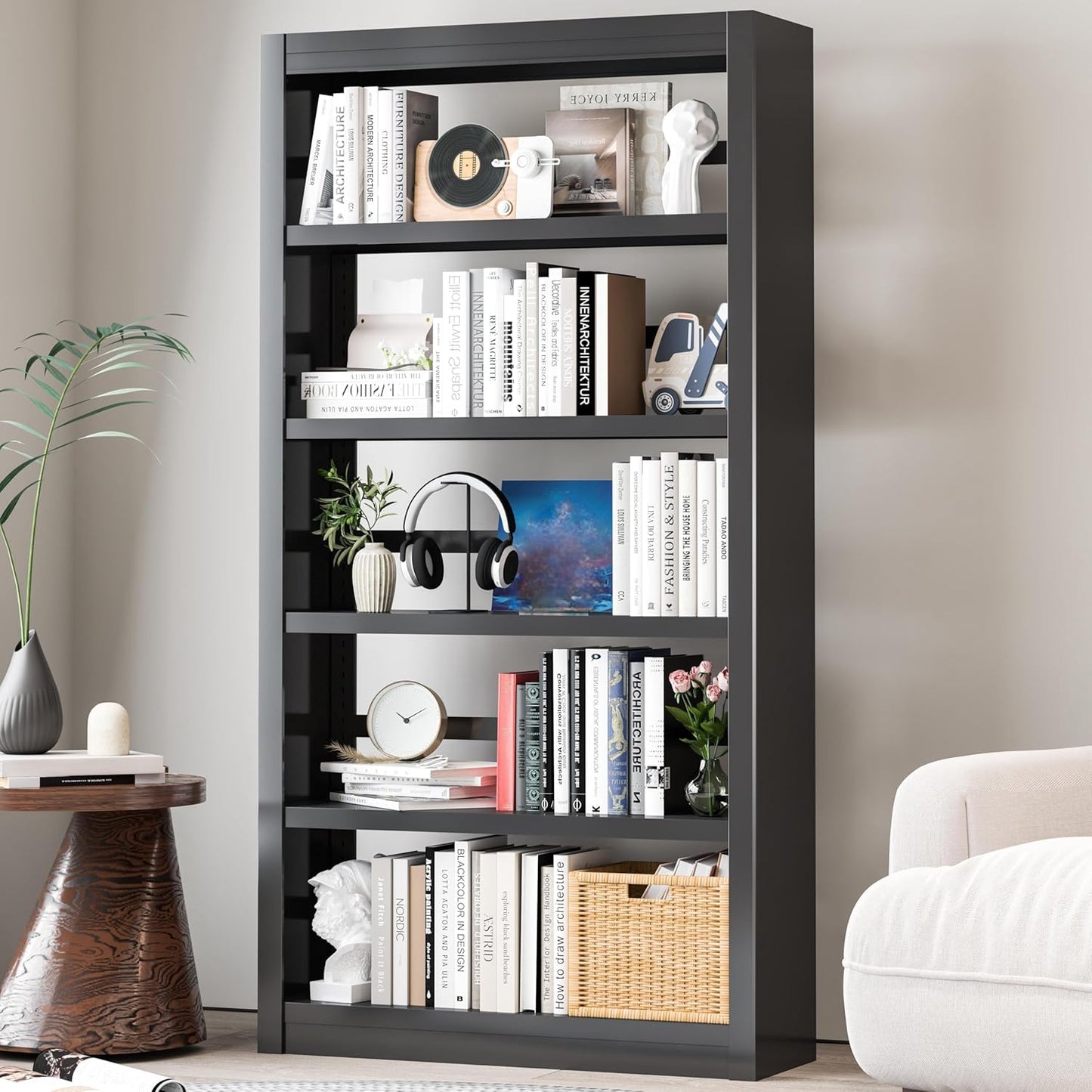 Metal Bookshelf Adjustable - 61" Tall Black Bookcase, 5 Tier Book Shelf, Tooless Assembly Book Case, Modern Bookshelves and Bookcases for Home Office, Living Room, Bedroom, Library