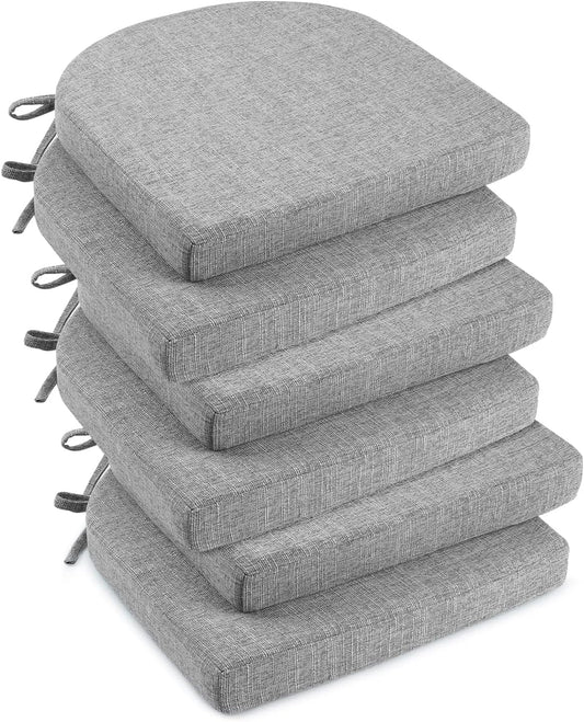 downluxe Indoor Chair Cushions for Dining Chairs, Soft and Comfortable Textured Foam Kitchen Chair Pads with Ties and Non-Slip Backing, 16" x 16" x 2", Light Grey, 6 Pack