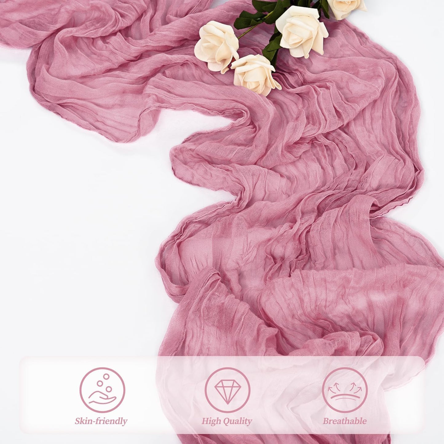 6 Pack Dusty Rose 10FT Cheesecloth Table Runner 20 x 120 Inch Long Rustic Gauze Fabric Cheese Cloth Table Runner for Wedding Bridal Baby Shower Table Decorations Boho Sheer Birthday Party Table Decor