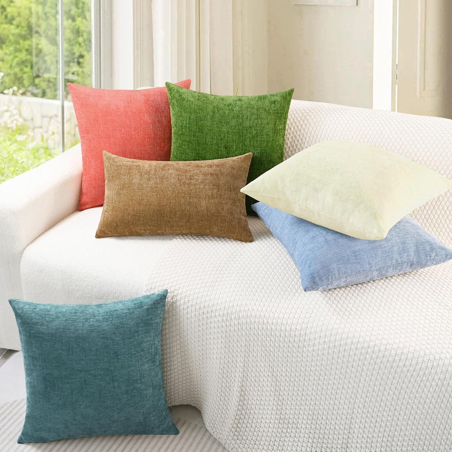 CaliTime Throw Pillow Covers Decorative 16 X 26 Inches Pack of 2 Cozy Chenille Cushion Cases for Couch Sofa Bed Living Room Home Beige