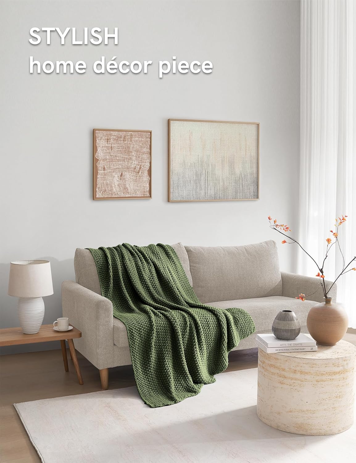 YnM Chunky Cotton Knit Throw Blanket, Cable Knit Throws for Bed Couch Sofa, Comfy & Relaxing, Decorative Piece for Farmhouse Modern Boho Rustic Scandinavian Chic Vibe, Pine Green 60x80 Inches