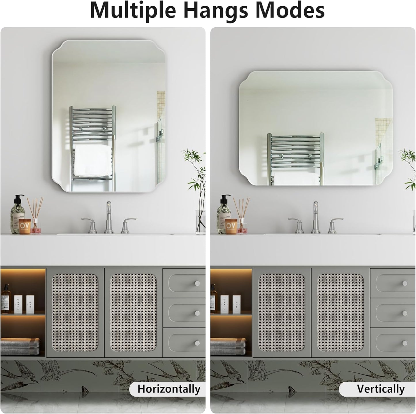 Bathroom Mirrors for Over Sink, Frameless Mirrors for Wall, 24x18 Inch Beveled Bathroom Mirror, Bathroom Vanity Mirror for Bedroom Living Room Entryway Home Decor