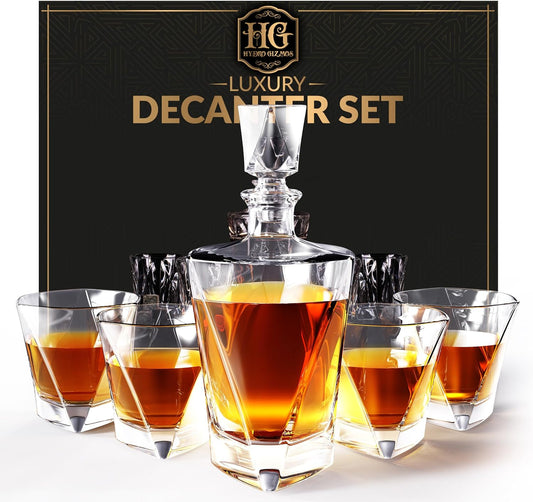 Whiskey Decanter Set for Men with 4 Glasses For Whisky, Bourbon, Rum, Scotch, Crystal Clear Decanter Sets - Whiskey Gifts for Men Dad Him