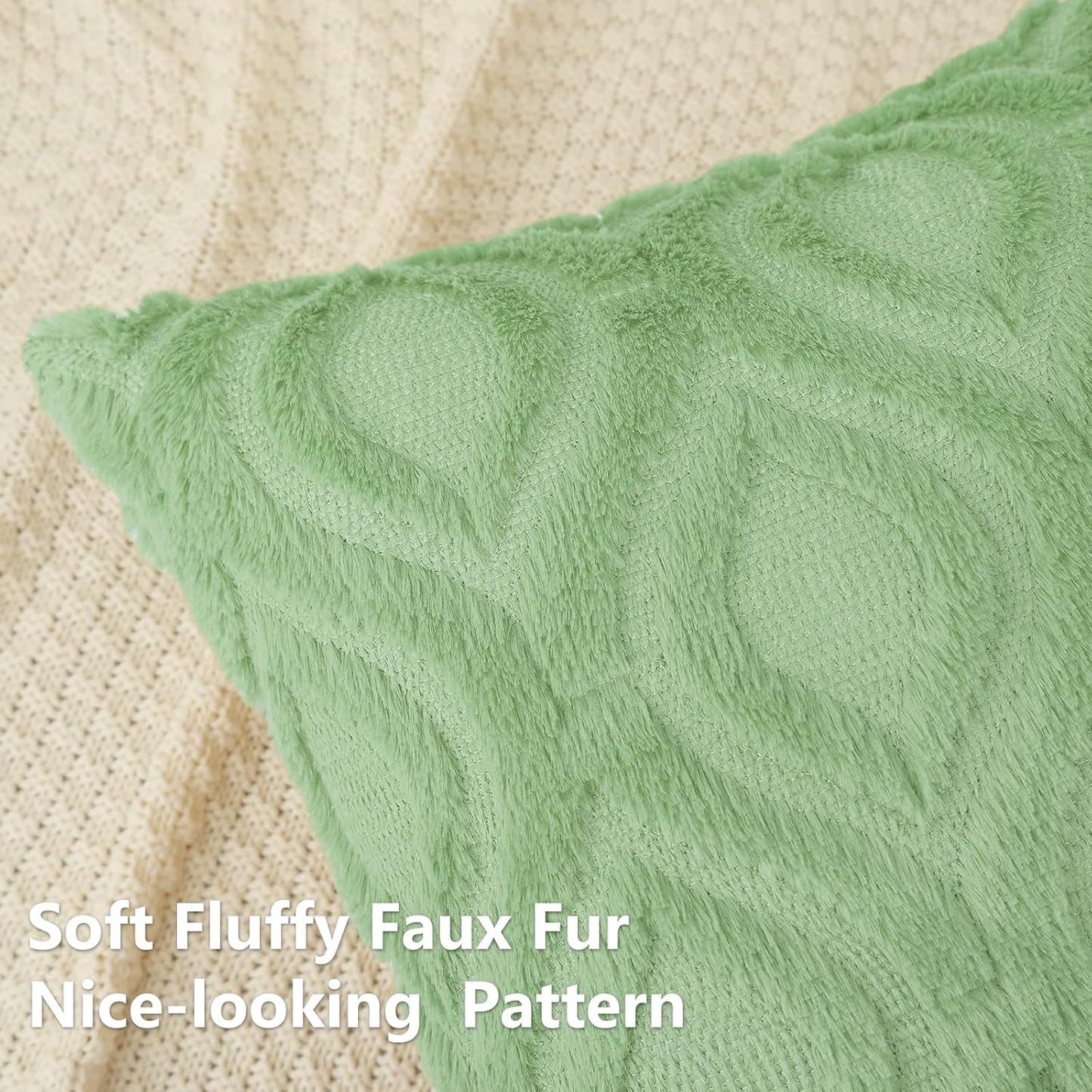 decorUhome Throw Pillow Covers 20x20 Inch Set of 2, Soft Plush Decorative Faux Fur Sage Green Solid Couch Pillow Covers, Accent Farmhouse Neutral Square Euro Pillow Cases for Sofa Bed Living Room