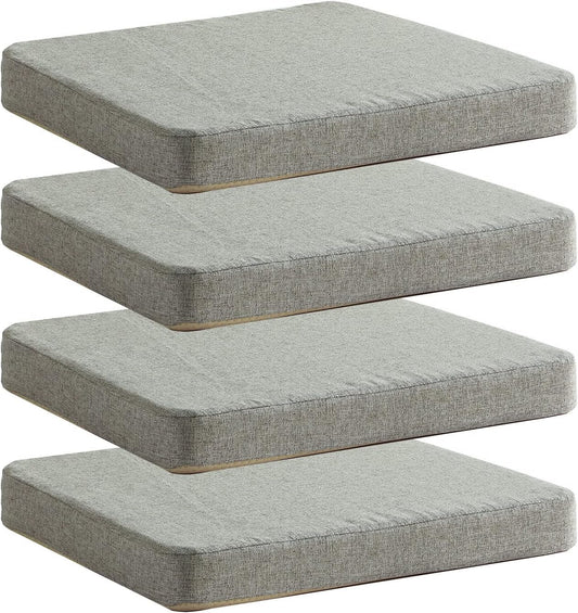 Chair Cushion for Dining Chairs with Ties Non Slip Memory Foam Kitchen Room Chair Pads for Outdoor Patio Furniture 4 Pack, Khaki