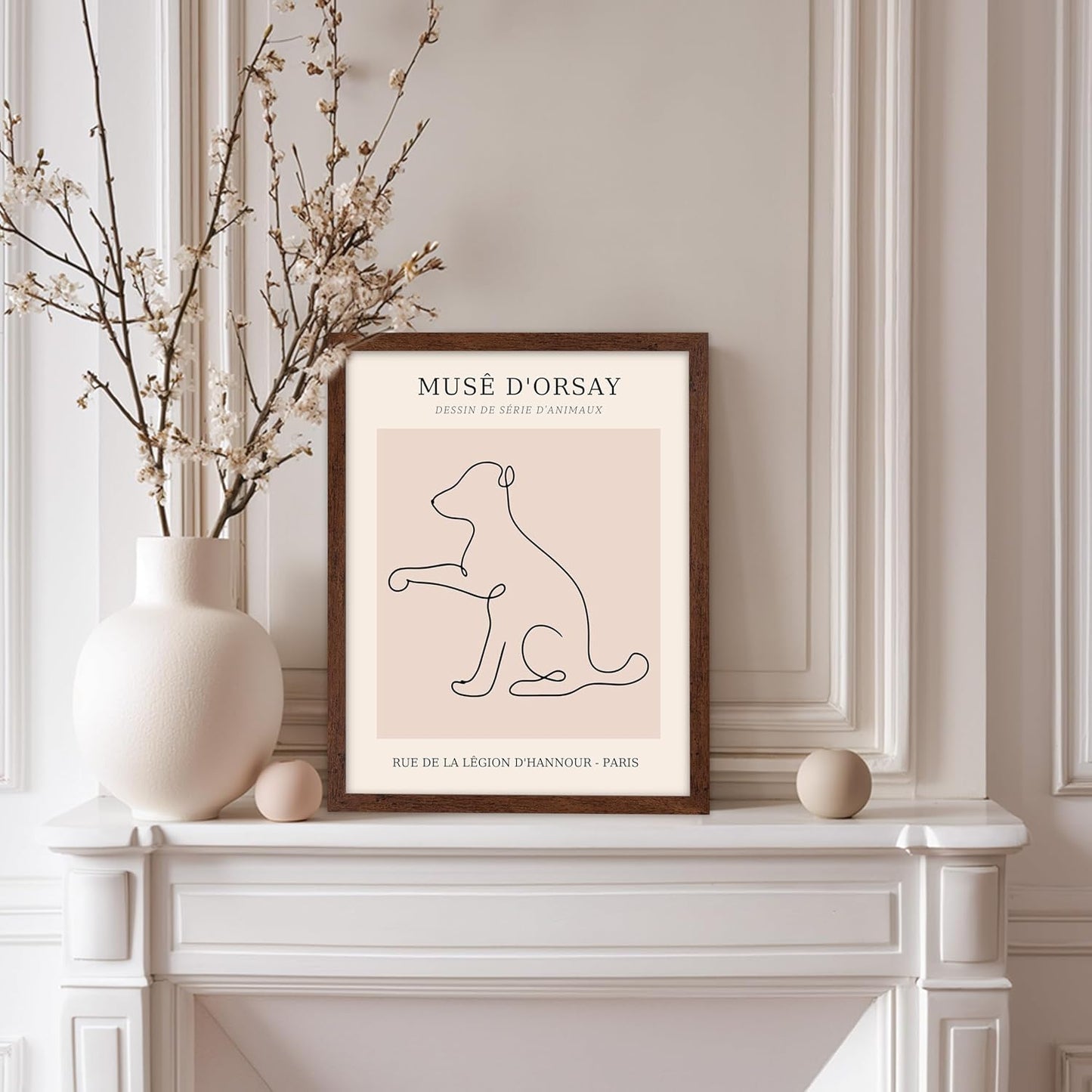Poster Master Vintage Poster - Retro One Line Dog Drawing Print - Dog Art - Minimal Gift for Men, Women, Animal Lover - Abstract Wall Decor for Home, Office, Bedroom, 11x14 Brown Framed