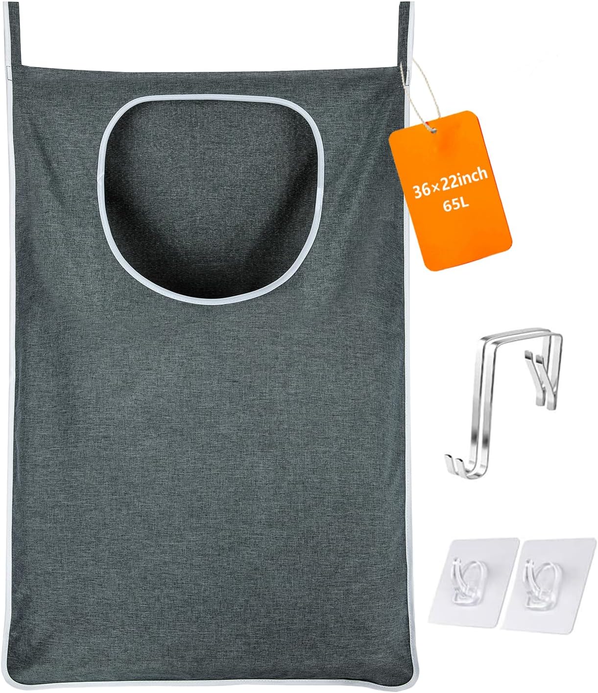 XL Large Hanging Laundry Bag with Hanging Hooks, Over the Door Laundry Bag and Hanging Laundry Hamper with Zipper, Hanging Storage Bag for Laundry, Toys, Towels, 36x 22 Inch,Grey.