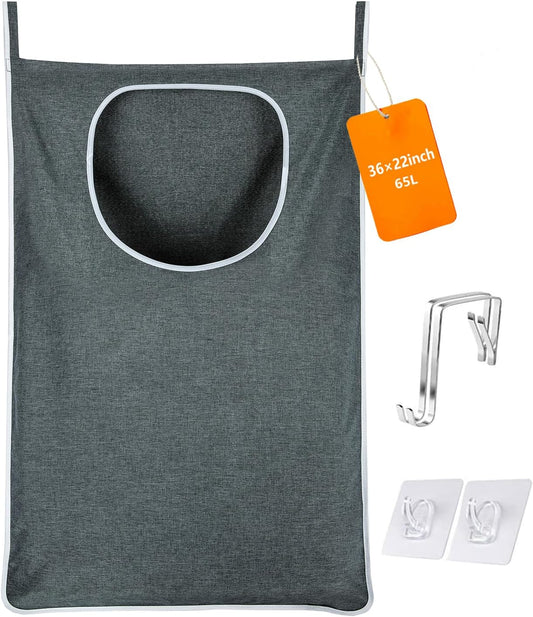 XL Large Hanging Laundry Bag with Hanging Hooks, Over the Door Laundry Bag and Hanging Laundry Hamper with Zipper, Hanging Storage Bag for Laundry, Toys, Towels, 36x 22 Inch,Grey.