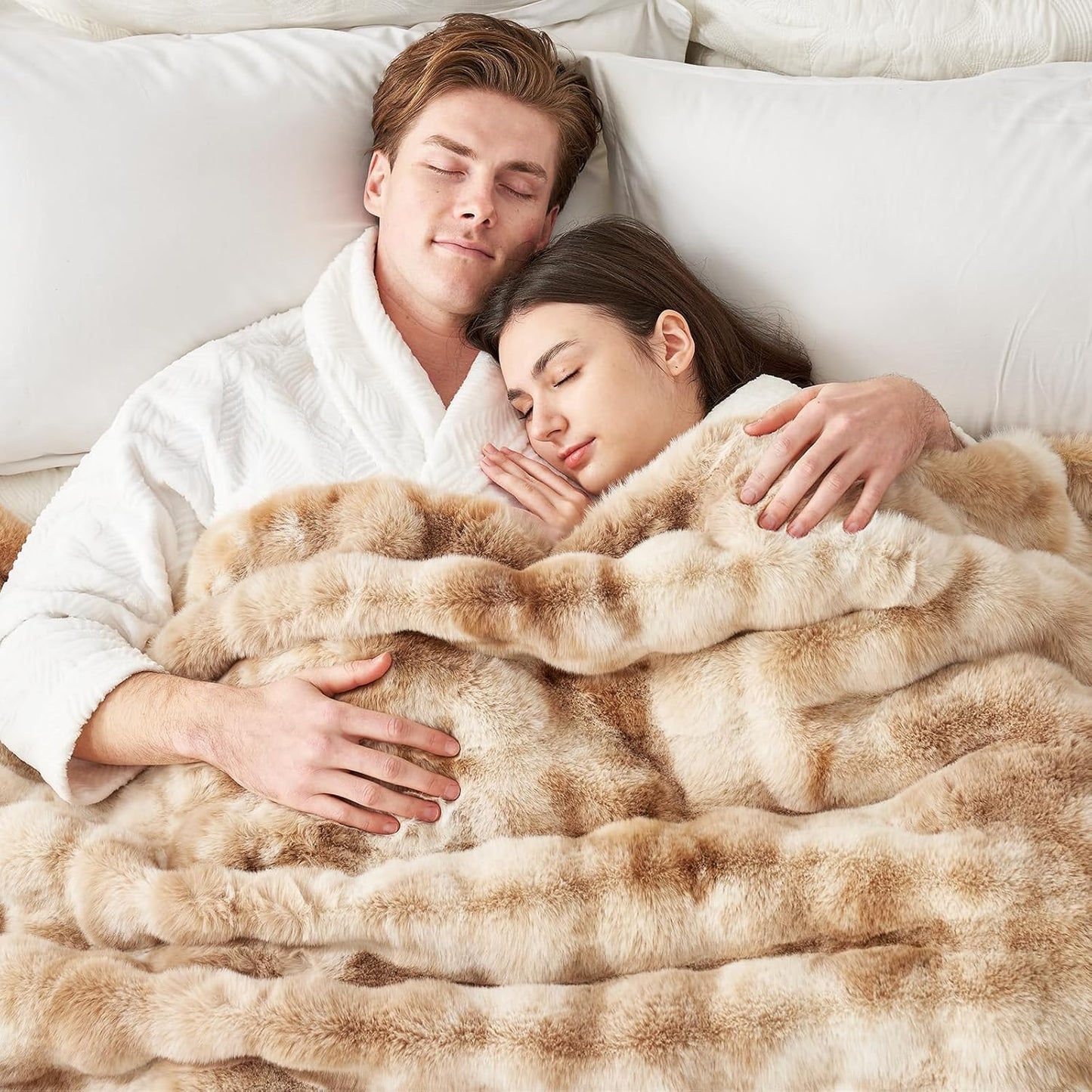 Cozy Bliss Faux Fur Throw Blanket for Couch, Fuzzy Soft Plush Thick Bubble Blanket for Sofa Bedroom Living Room, 60 * 80 Inches Tie-dye Beige