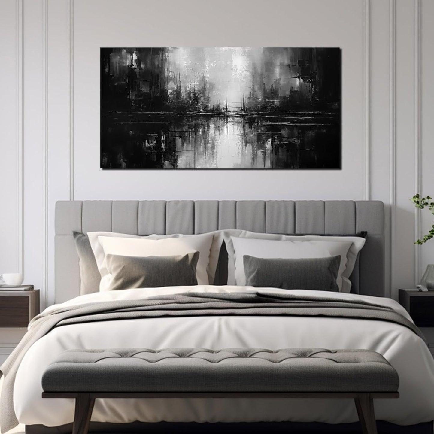 TYTAUPT Abstract Canvas Wall Art For Living Room Black and White Wall Art For Office Bedroom Wall Decor 24 x 48 Inch