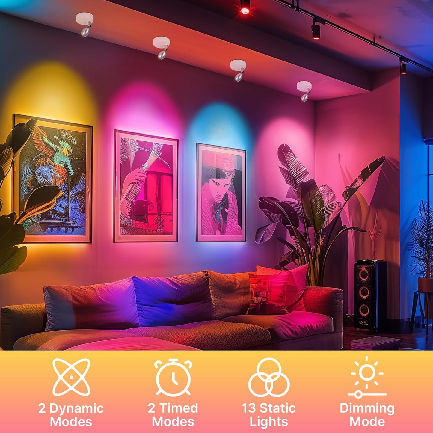 4 Pack Battery Operated Spot Lights Indoor, 13 Color Plant Uplighting Decor, Wall Lights for Pictures, Display for Tree Artwork Bookshelf