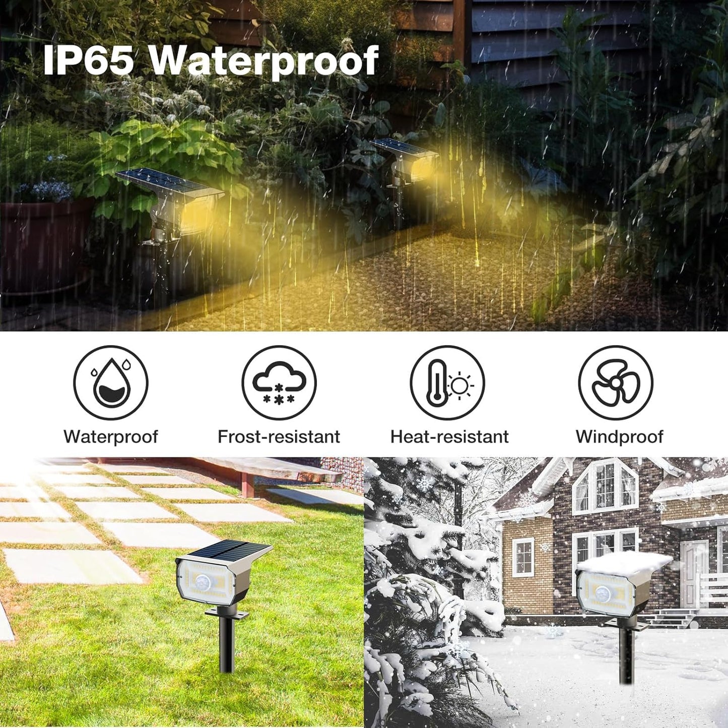 nipify Solar Spot Lights Outdoor Motion Sensor with 3 Modes, [ 2 Pack ] Solar Spotlights Outdoor Waterproof 2-in-1 Auto On/Off Landscape Lighting for Outside Yard Wall Garden Pathway, Warm White