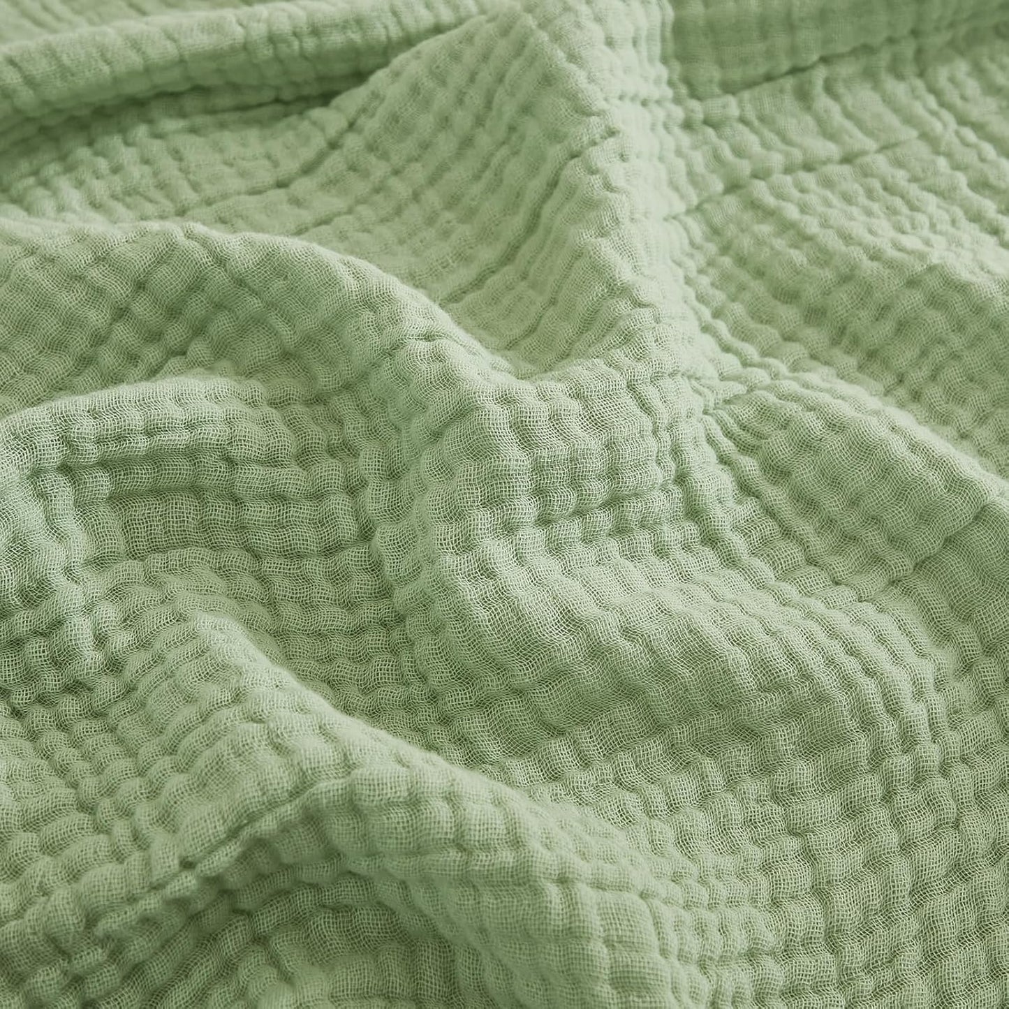 EMME Cotton Throw Blanket for Couch Soft Airy Muslin Bed Blankets Lightweight Breathable Blanket All Season Gauze Blanket, Sage Green