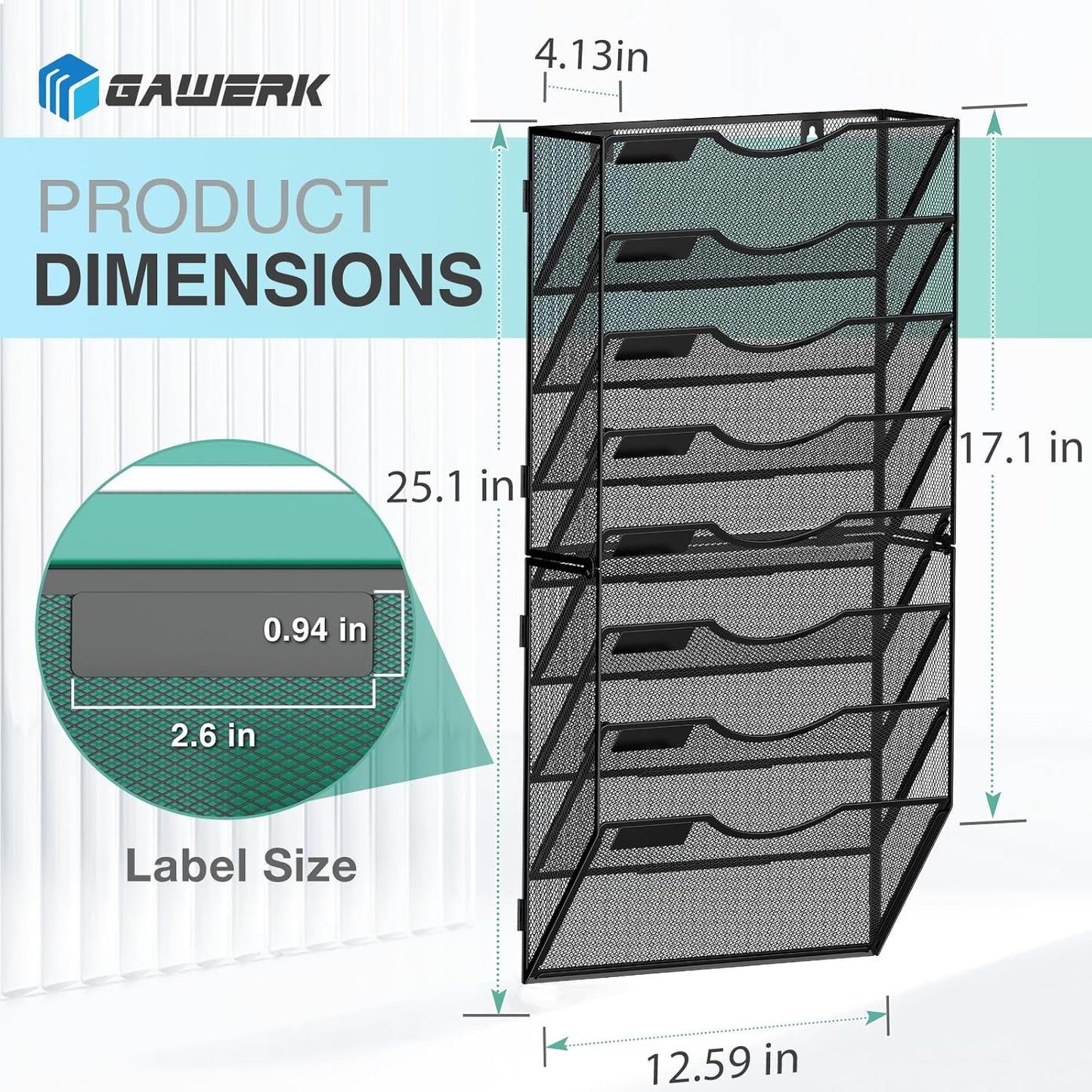 8-Tier Wall File Organizer Hanging Wall File Holder Wall Mount Paper Folder Organize, Mesh Magazine Document Mail Organizer Wall Organizer for Office School Home, Black